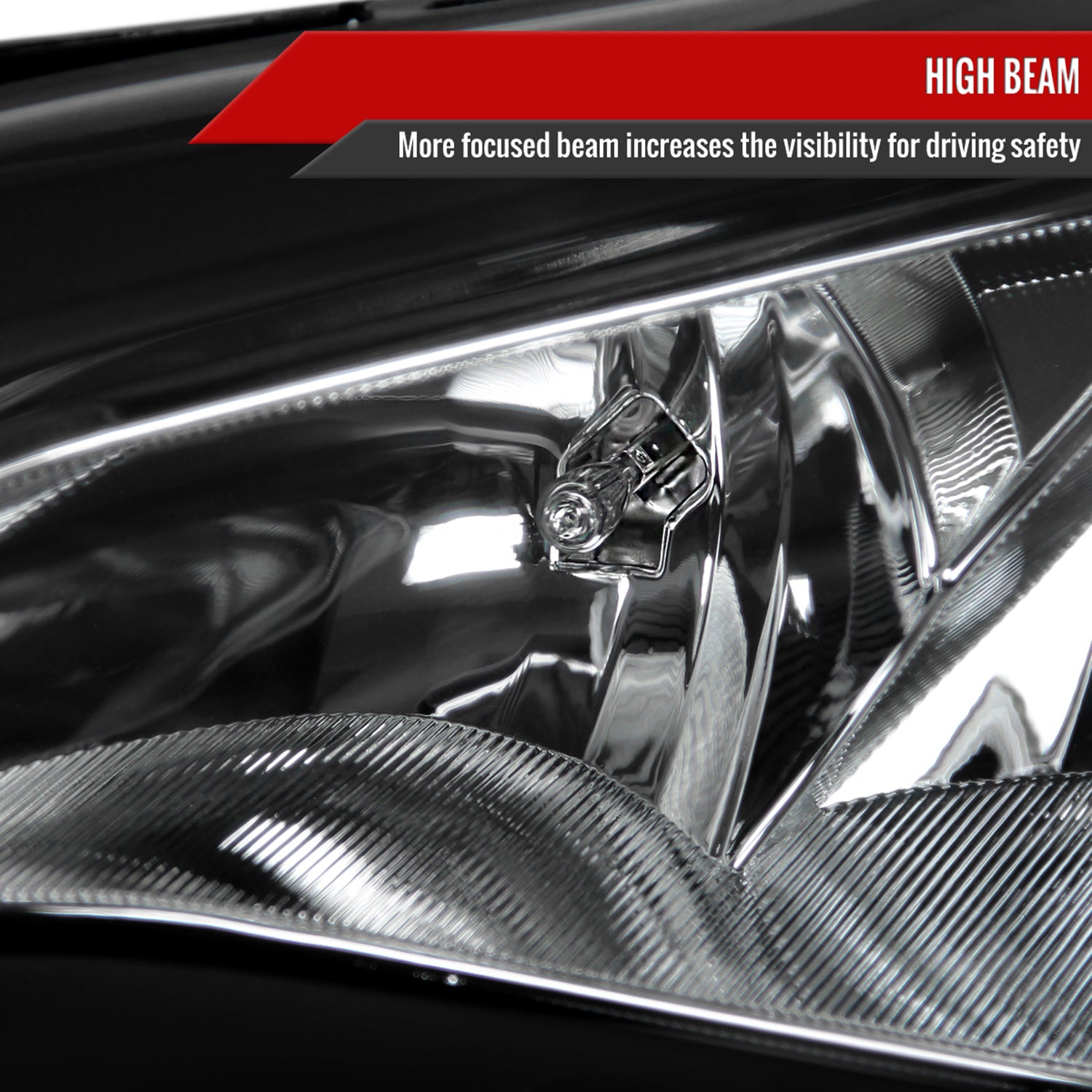 2012-2014 Ford Focus Factory Headlights w/Amber Reflectors Matt Black/Clear