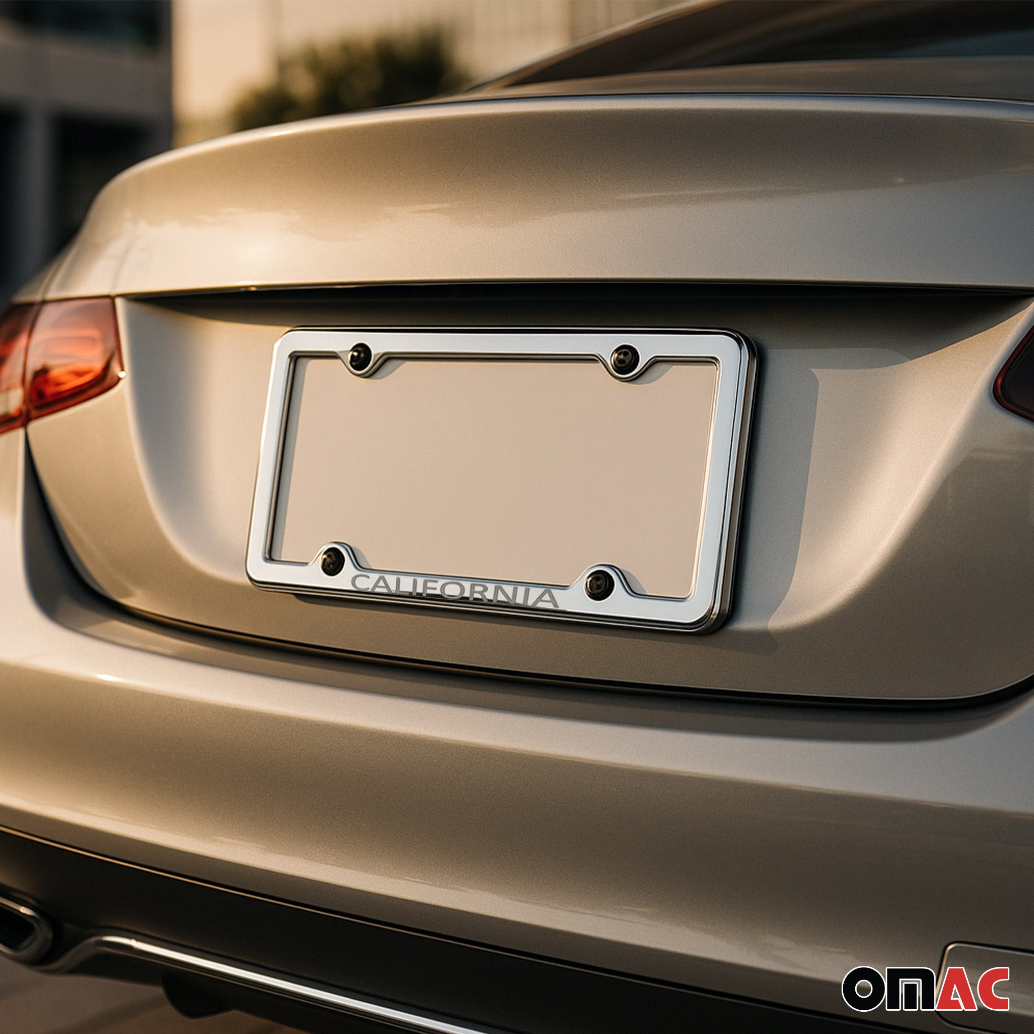 CALIFORNIA Print License Plate Frame Tag Holder Chrome S. Steel 2 Pcs.