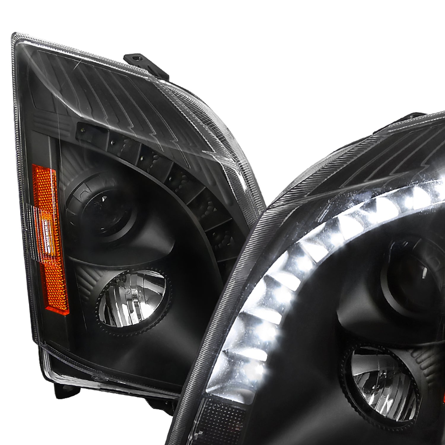 2008-2014 Cadillac CTS Projector Headlights w/LED Light Strip Matt Black/Clear