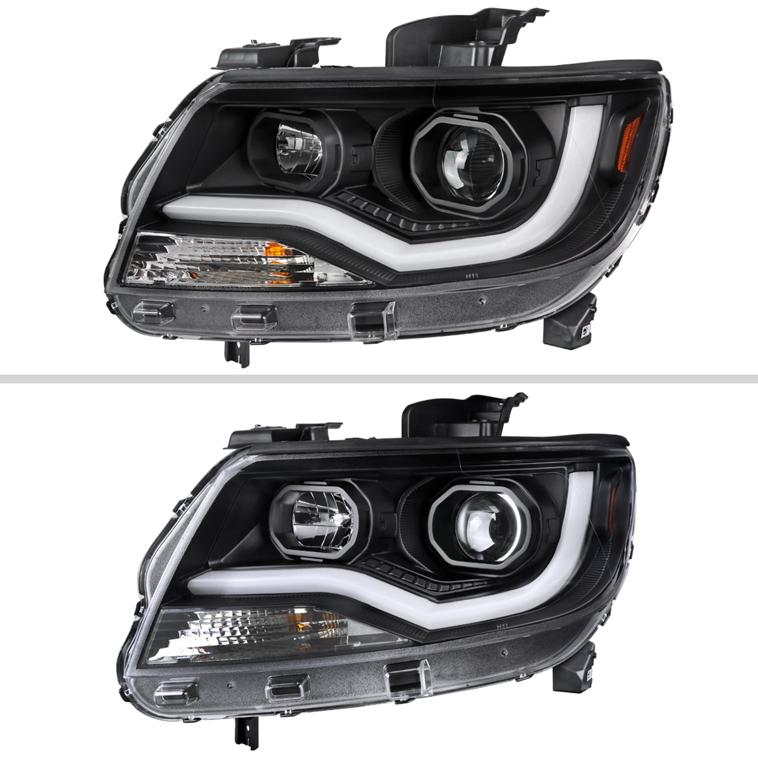 2015-2021 Chevy Colorado LED Bar Projector Headlights Matte Black/Clear Lens