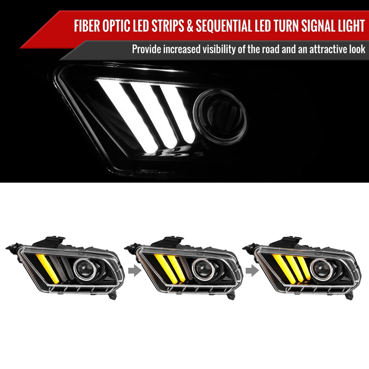 2010-2014 Ford Mustang LED Bar Projector Headlights Turn Signals Jet Black