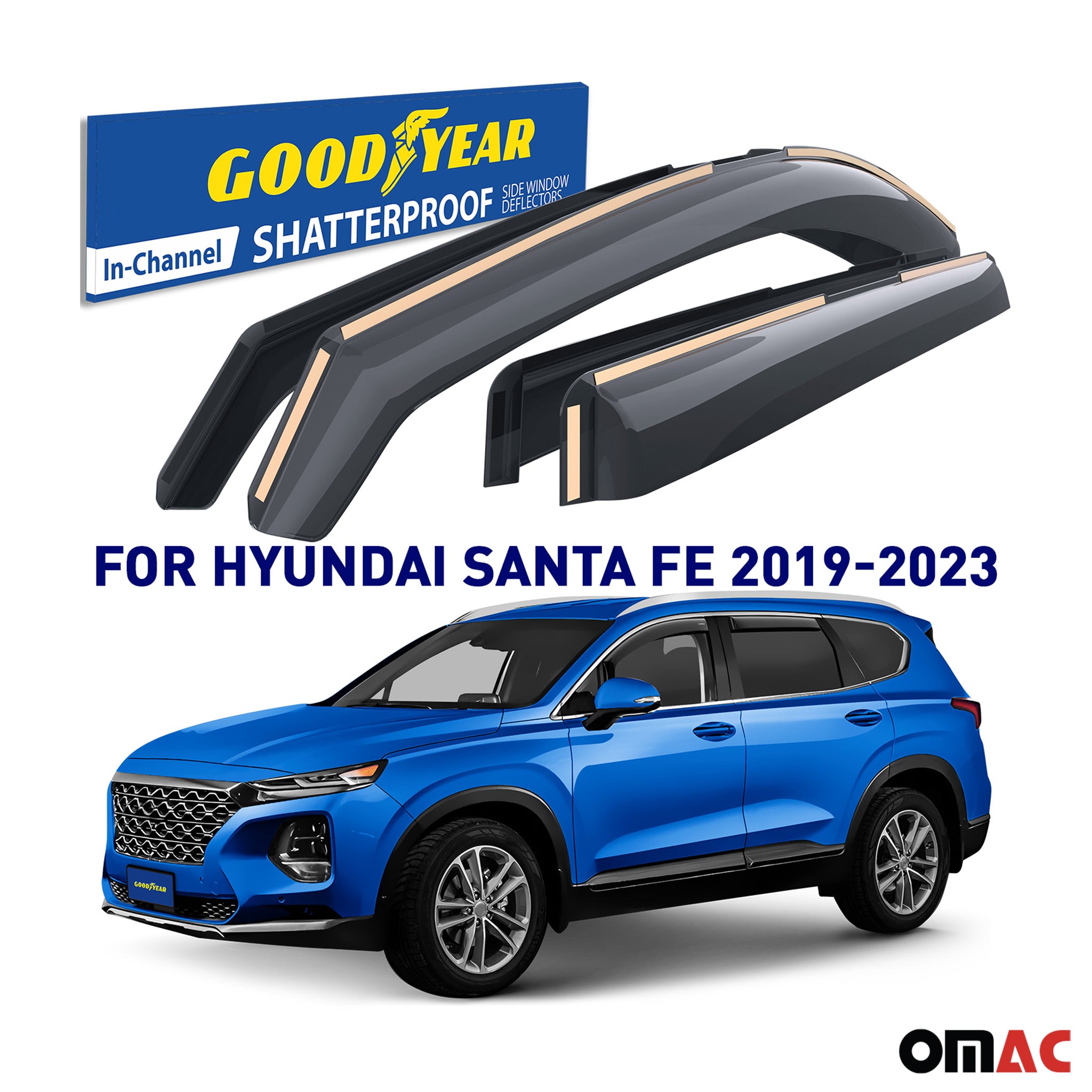 Goodyear Wind Deflectors for Hyundai Santa Fe 2019-2023 In-channel Smoke 4 pcs