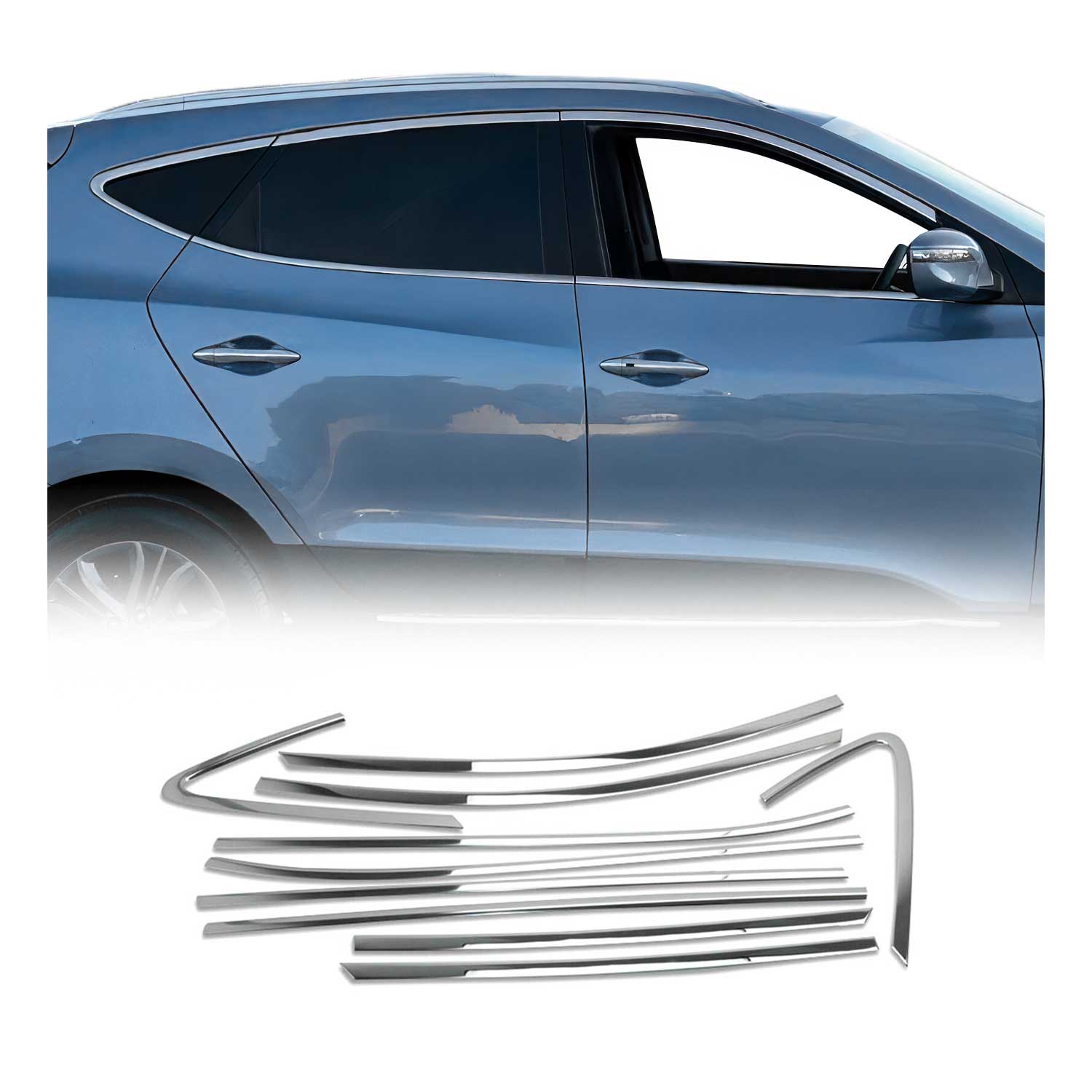 2010-2015 Hyundai Tucson Window Molding Trim Streamer Stainless Steel Silver 10 Pcs