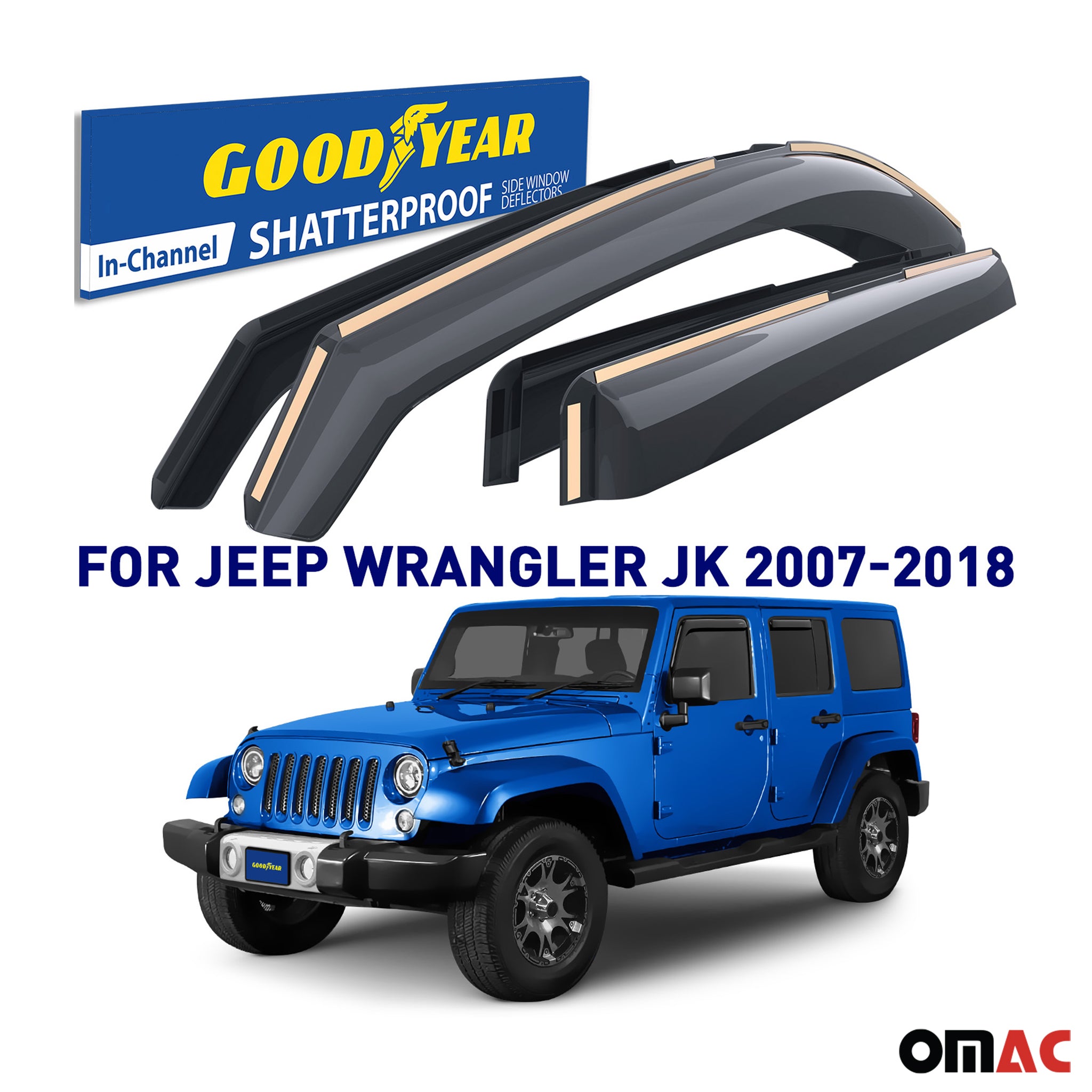 Goodyear Wind Deflectors for Jeep Wrangler JK 2007-2018 In-channel Smoke 4 pcs
