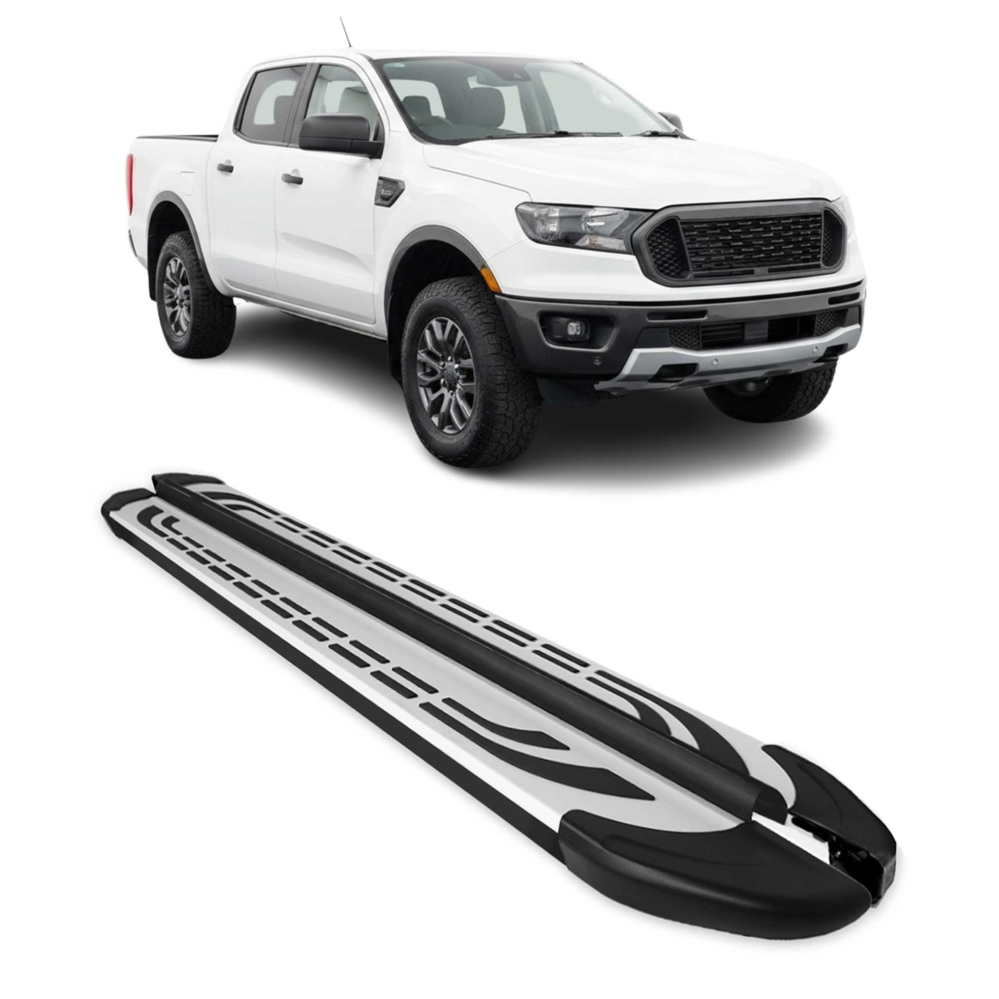 2019-2024 Ford Ranger SuperCab/Crew Cab Nerf Bar Side Step Running Boards Alu 2x