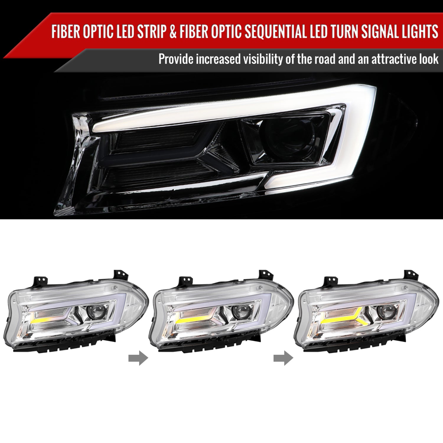 2015-2023 Dodge Charger LED Projector Headlights LED Turn Signal Chrome