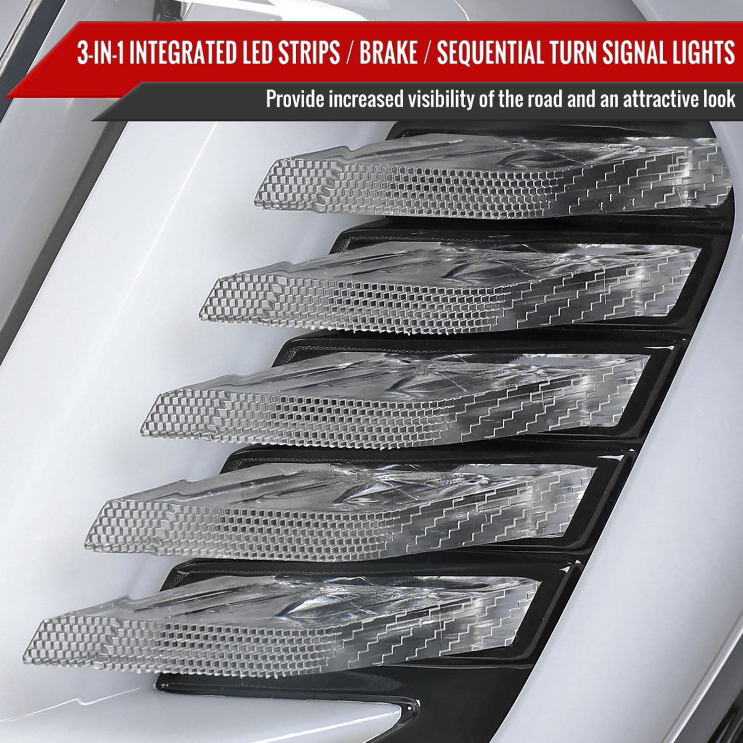 2015-2023 Ford Mustang Sequential Signal LED Tail Lights Jet Black/Clean Lens