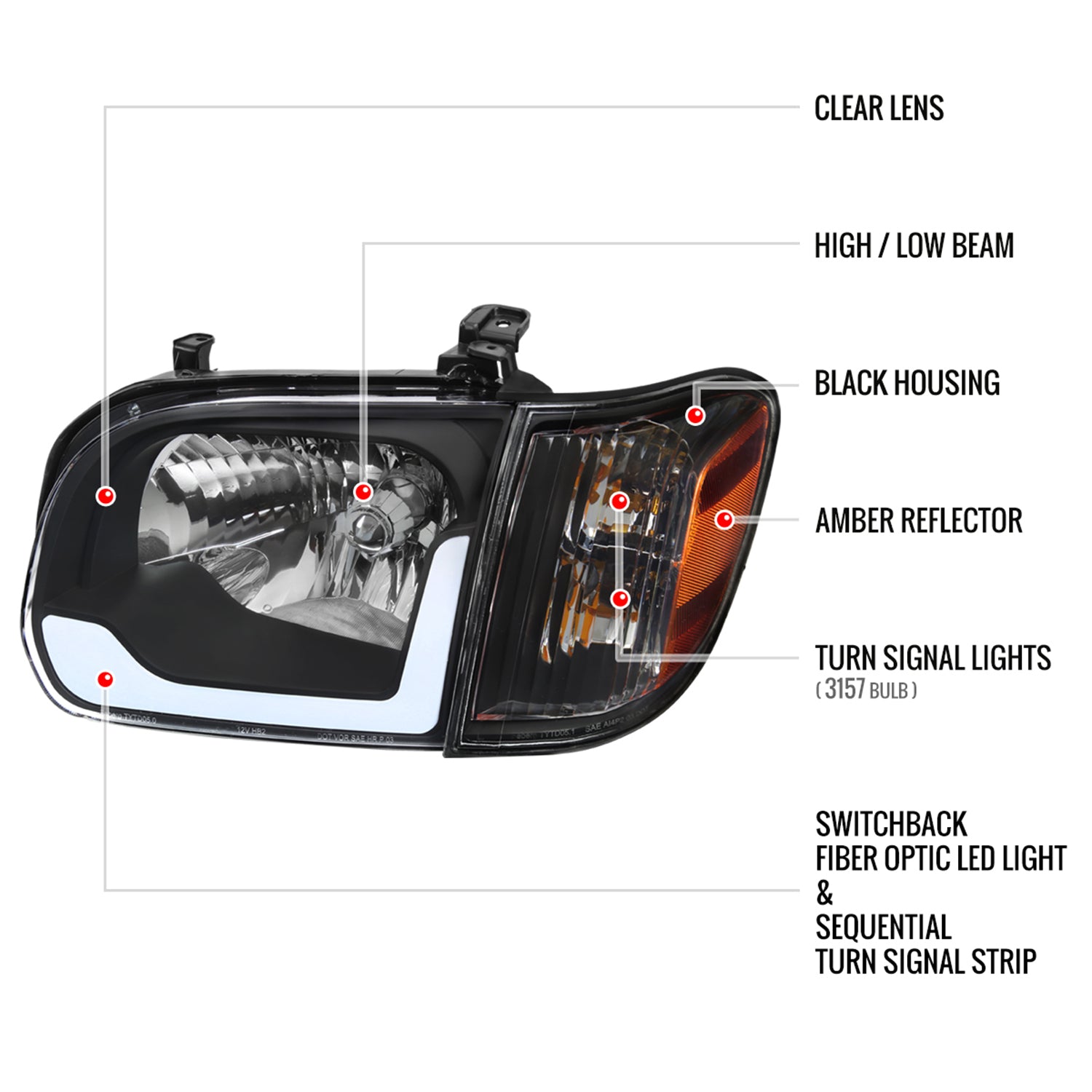 2005-2006 Toyota Tundra/05-2007 Sequoia LED Bar Factory Headlights Corner Lamps