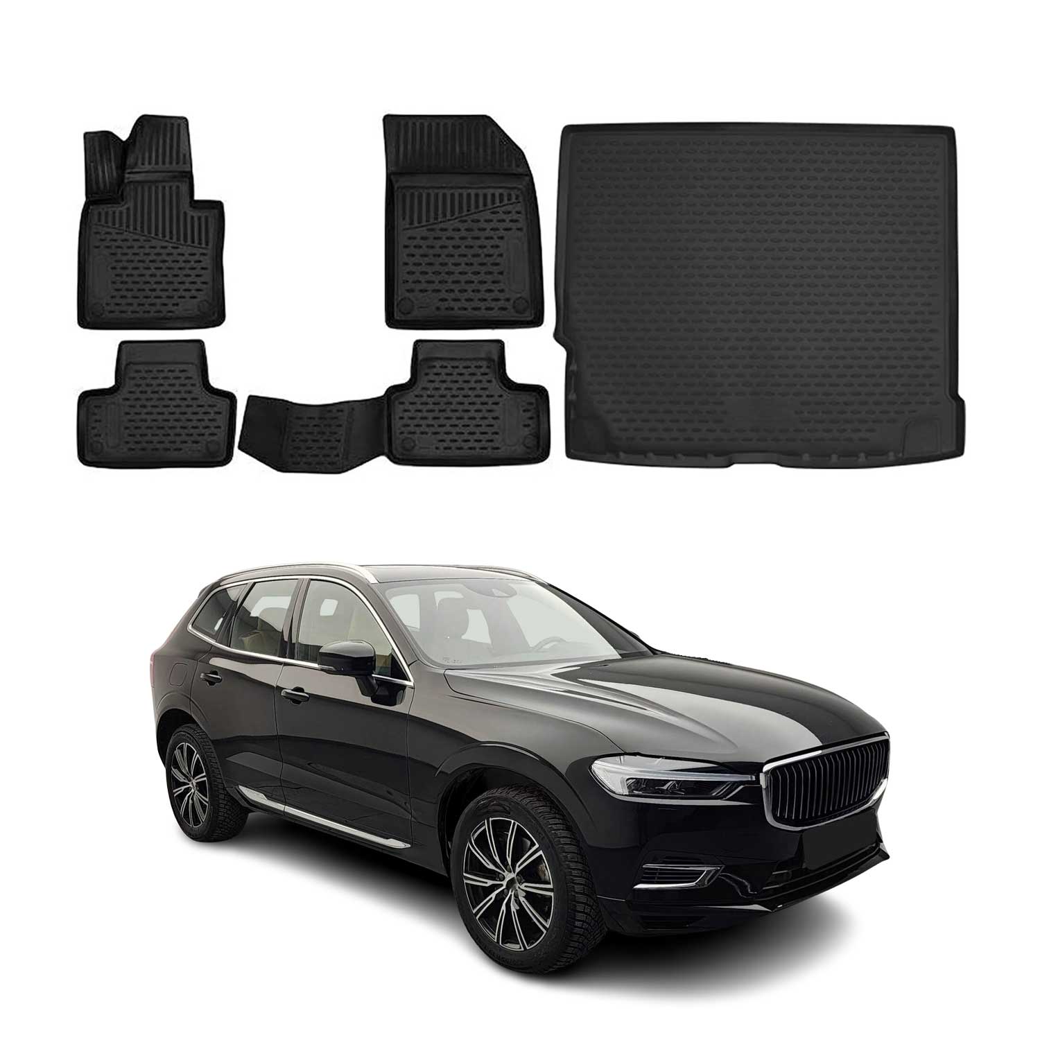 2018-2026 Volvo XC60 Floor Mats & Cargo Liner Full Set All Weather Black