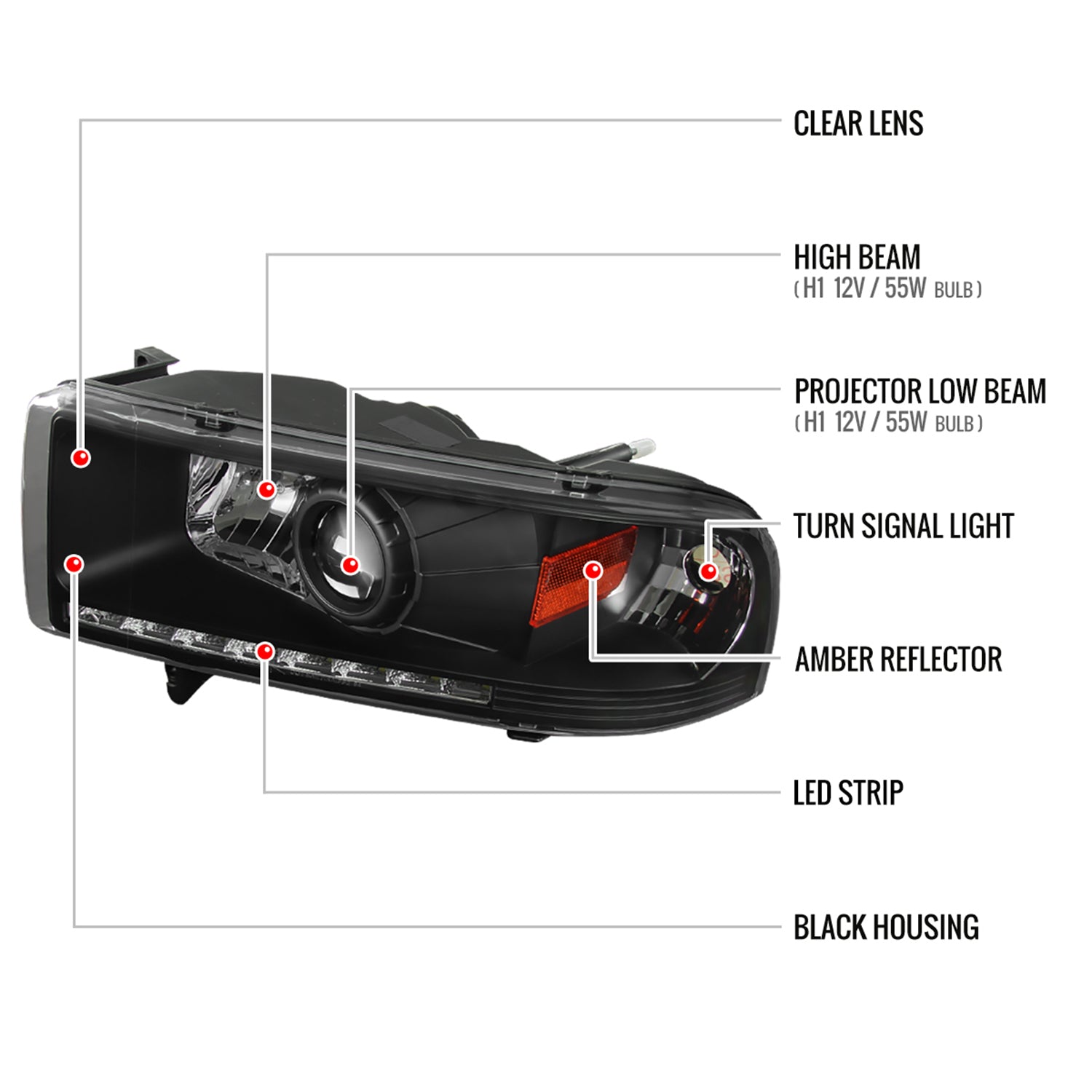1994-2001 Dodge RAM 1500/ 94-2002 RAM 2500 3500 Projector Headlights Matte Black