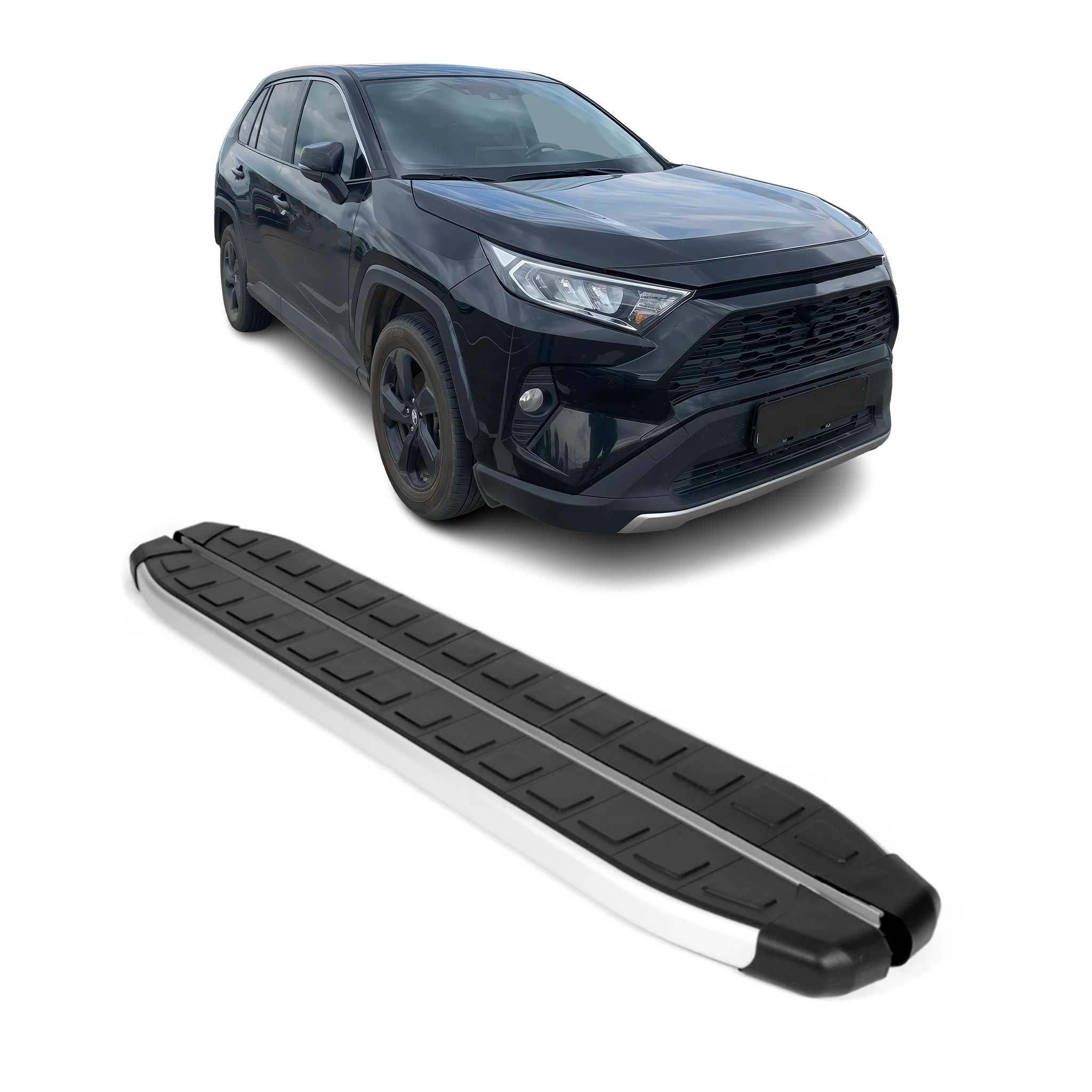 2019-2025 Toyota RAV4 Hybrid Running Boards Side Steps Silver & Black