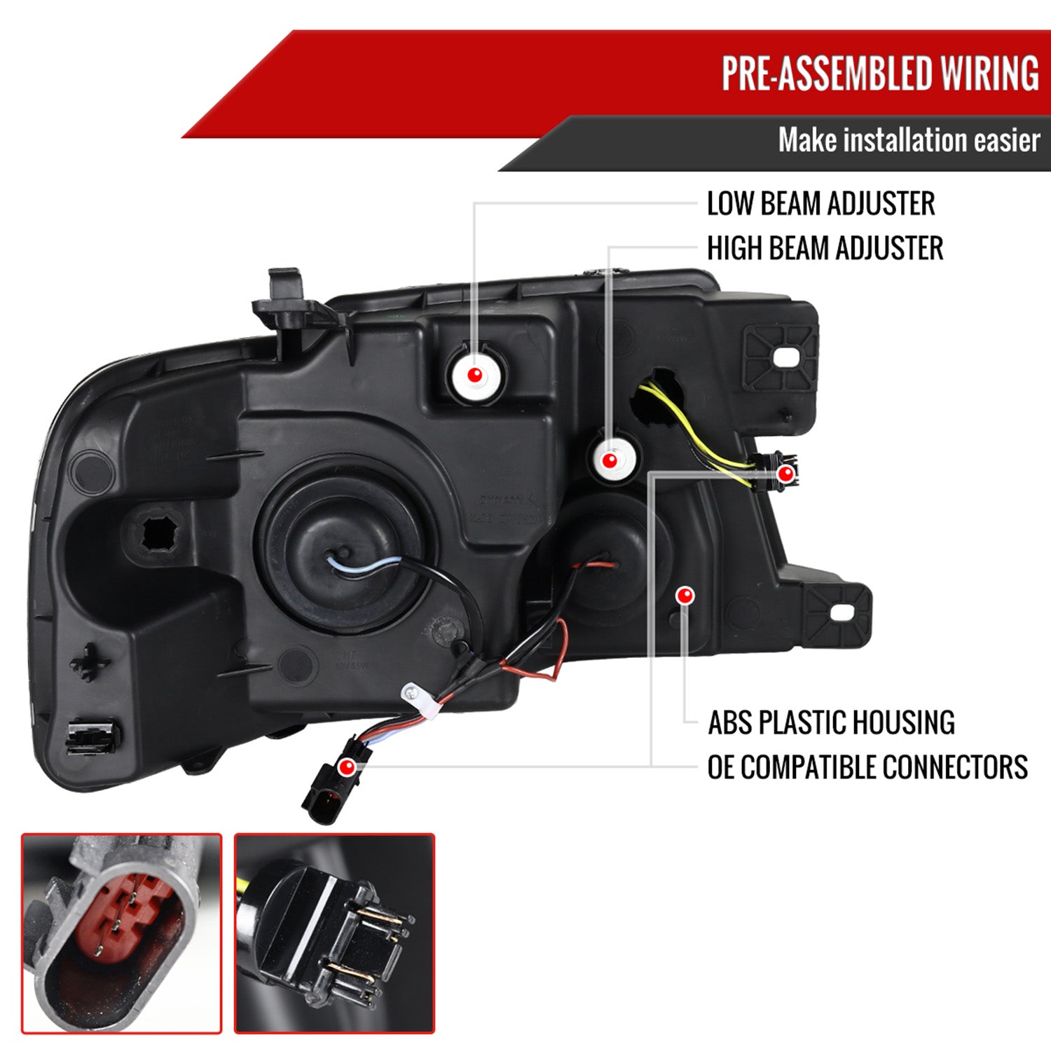 2004-2008 Ford F-150/Lincoln Mark LT LED CBar Projector Headlights Black