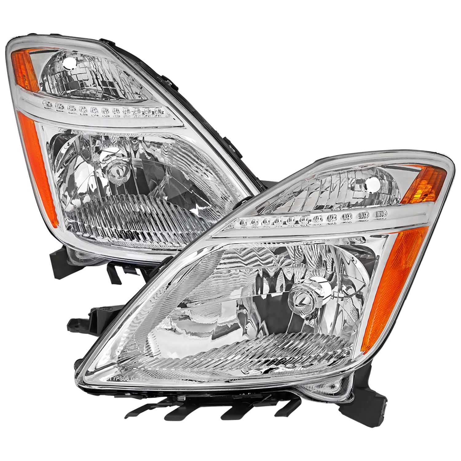 2006-2009 Toyota Prius Factory Style Headlights w/Amber Reflector Chrome/Clear