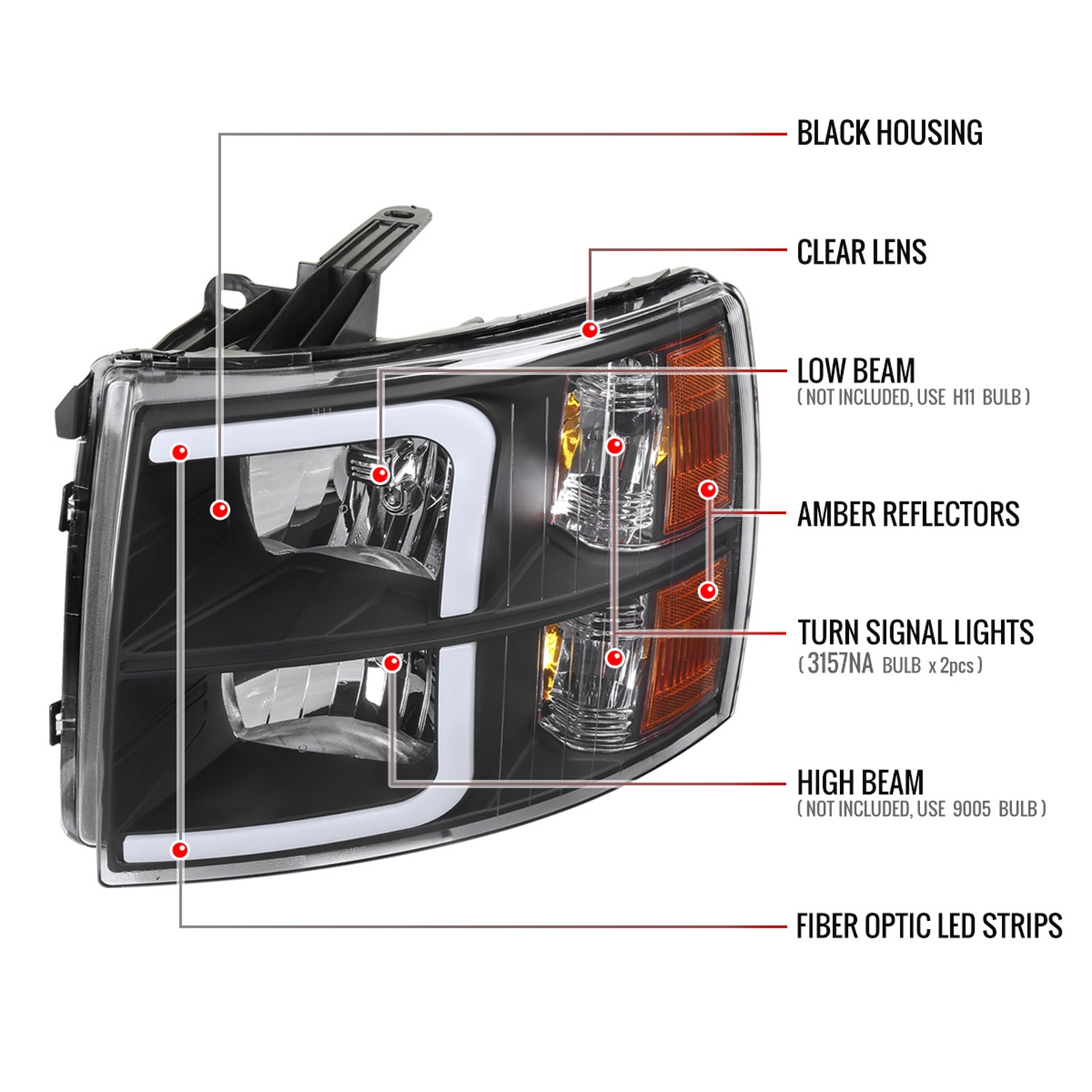 2007-2013 Chevy Silverado 1500 2500HD 3500HD LED Headlights Amber Reflector