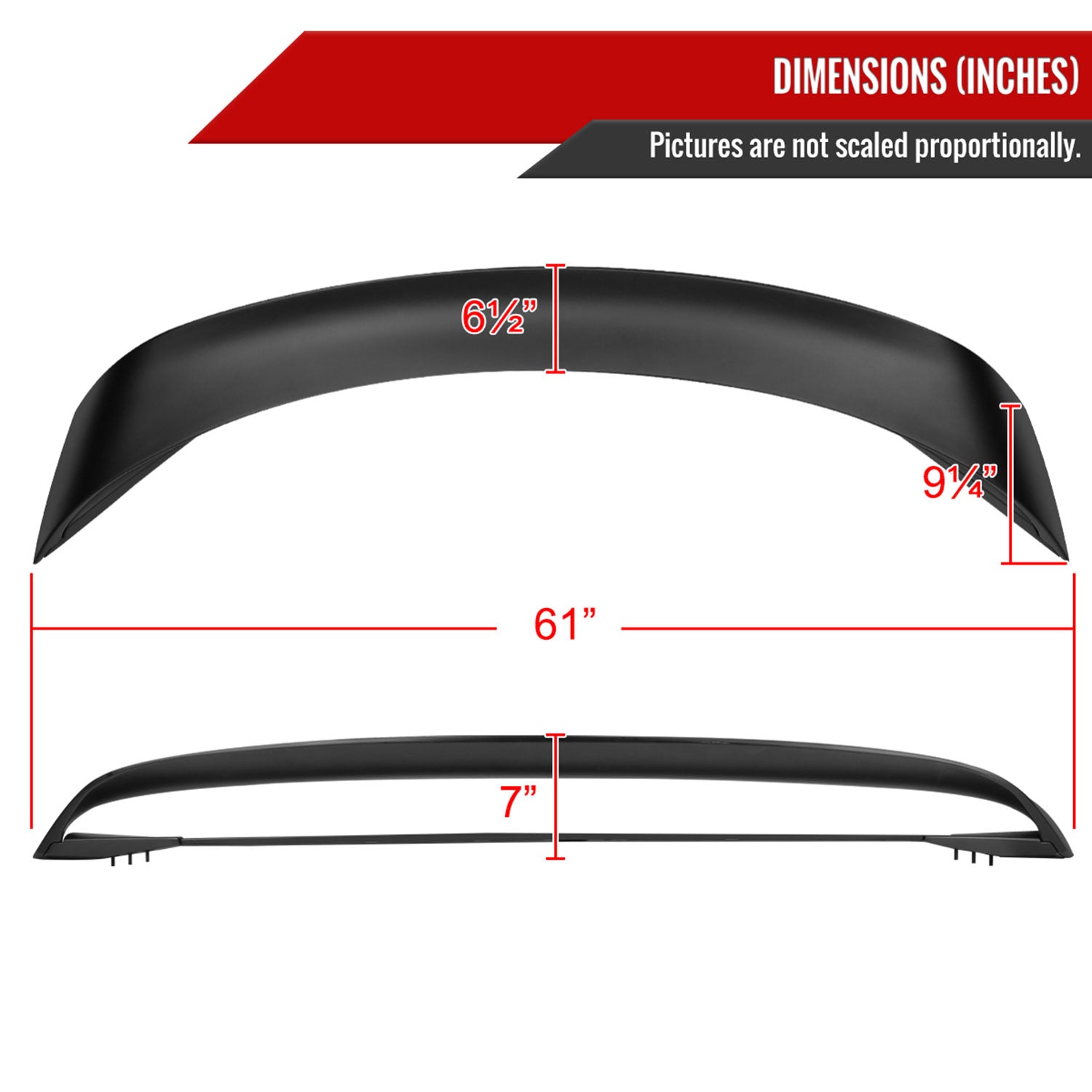 2015-2022 Ford Mustang Matte Black ABS GT350R Style 4PC Rear Spoiler Wing