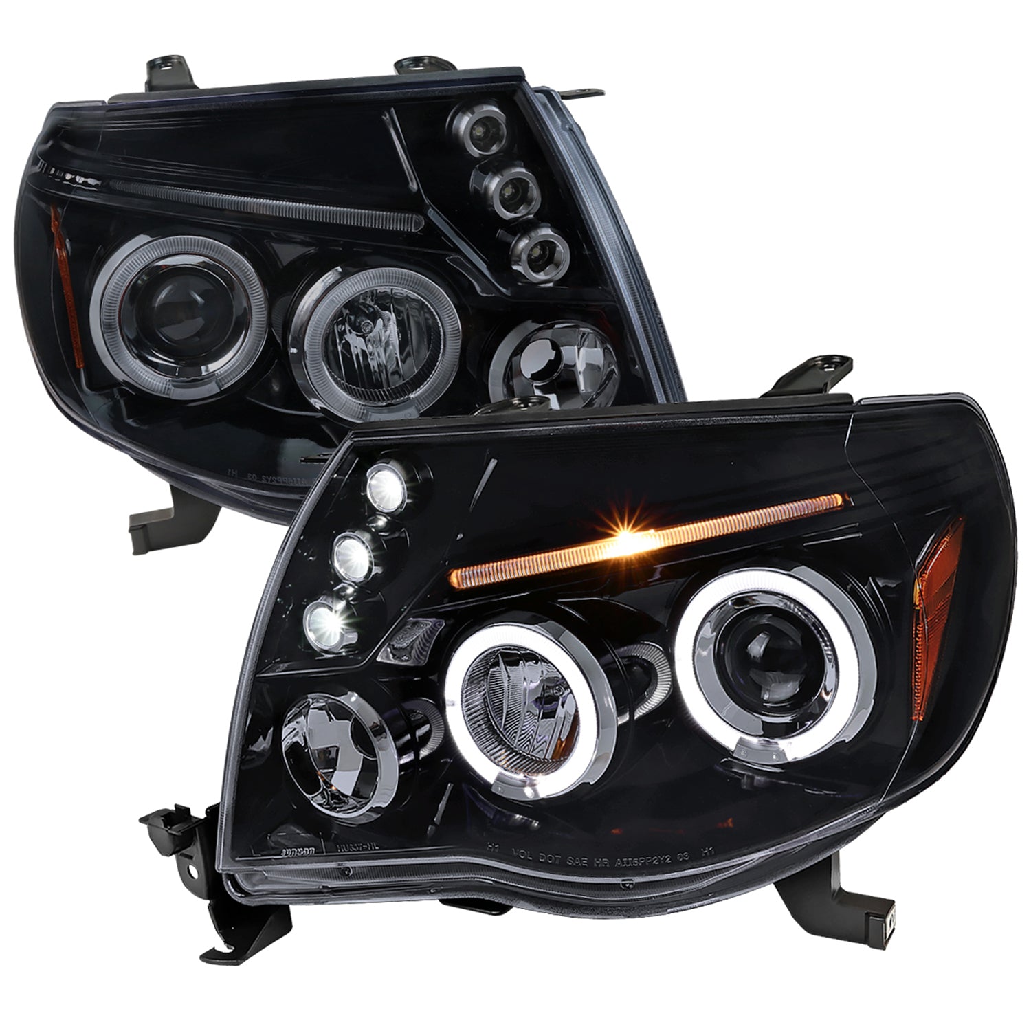 2005-2011 Toyota Tacoma Dual Halo Projector Headlights Glossy Black/Smoke Lens
