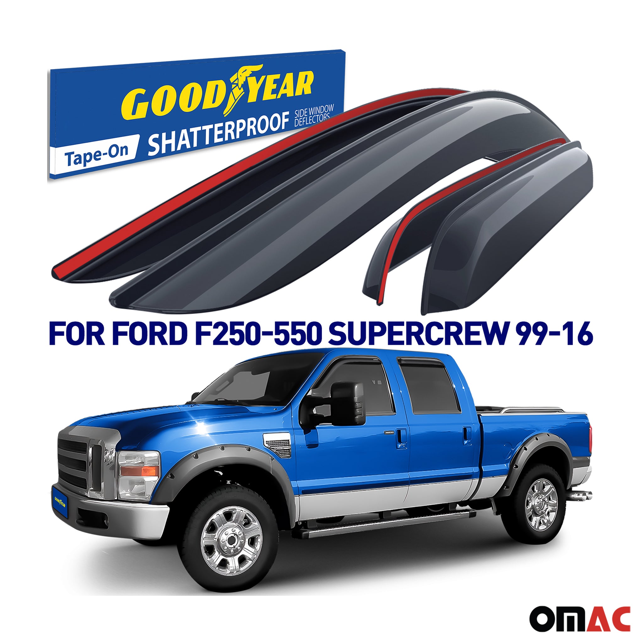 Goodyear Wind Deflectors for Ford F250 F350 F450 F550 1999-2016 SuperCrew 4Pcs