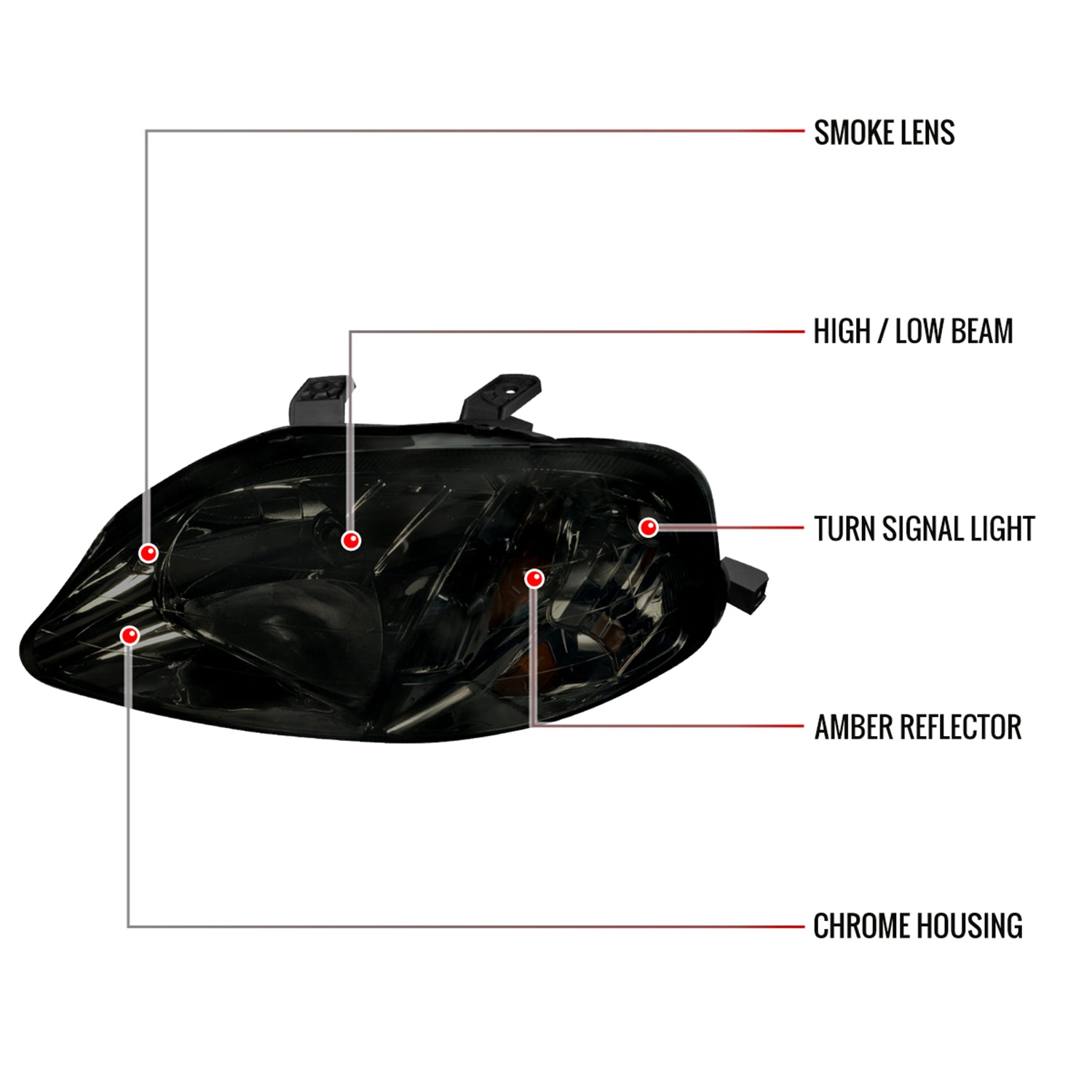 1999-2000 Honda Civic Factory Style Crystal Headlights Chrome/Smoke Lens