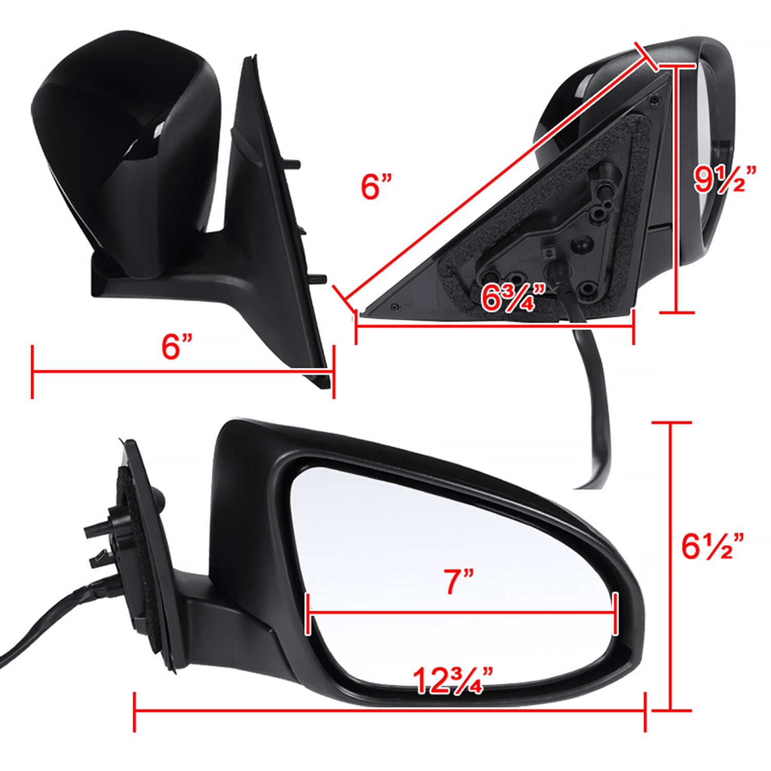 2012-2014 Toyota Camry Glossy Black 3Pin Adjustable Side Mirror Passenger Side