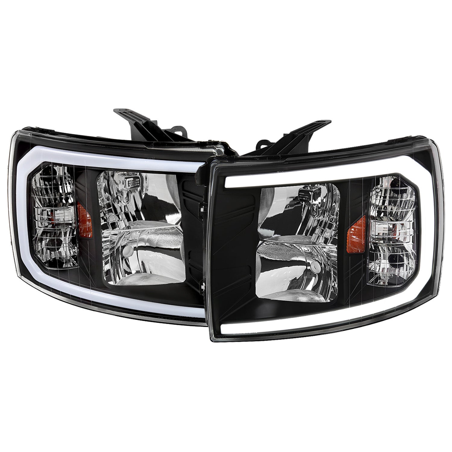 2007-2013 Chevy Silverado 1500 2500HD 3500HD LED Headlights Amber & Black