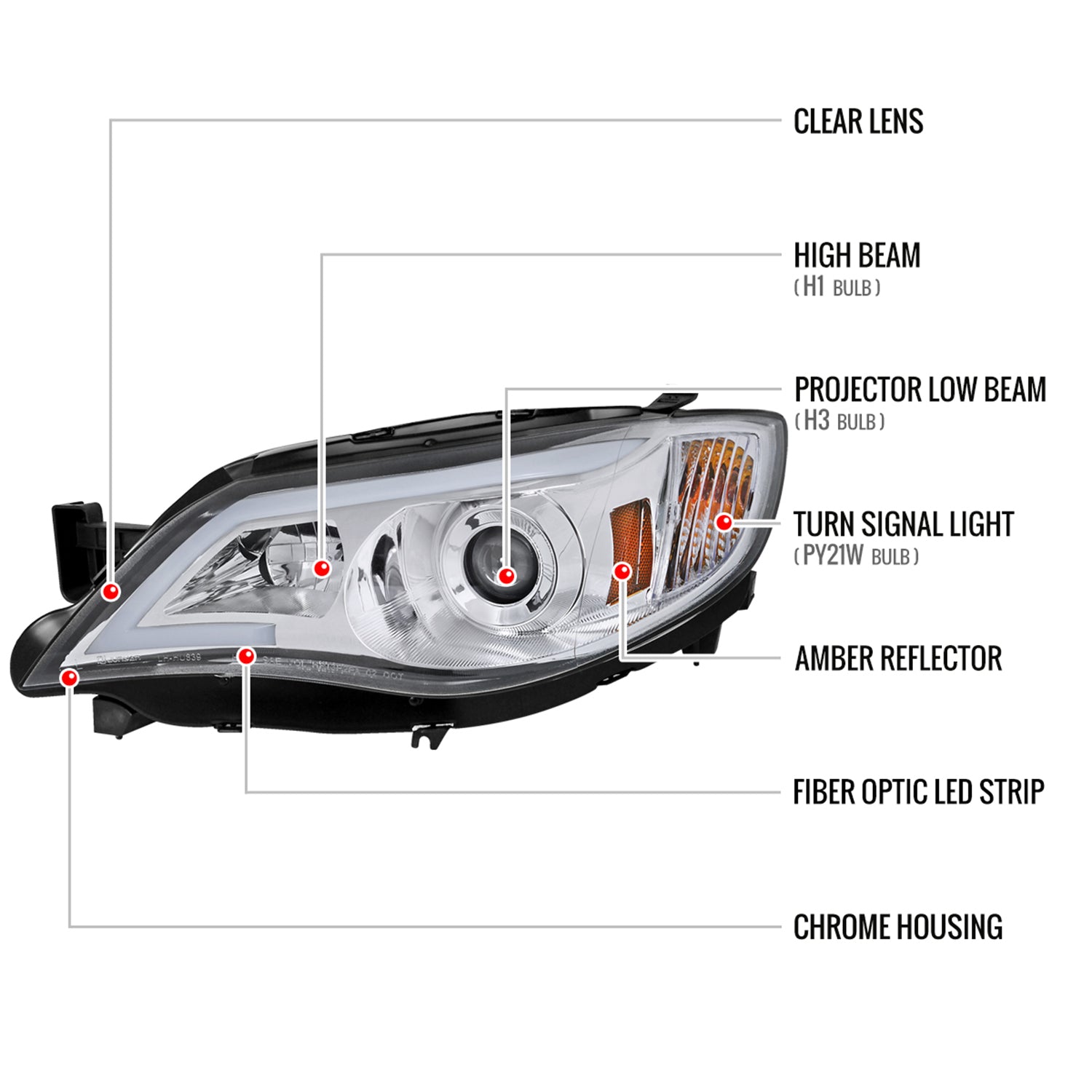 2008-2014 Subaru Impreza WRX/ 08-2011 Outback Sport LED Bar Headlights Chrome