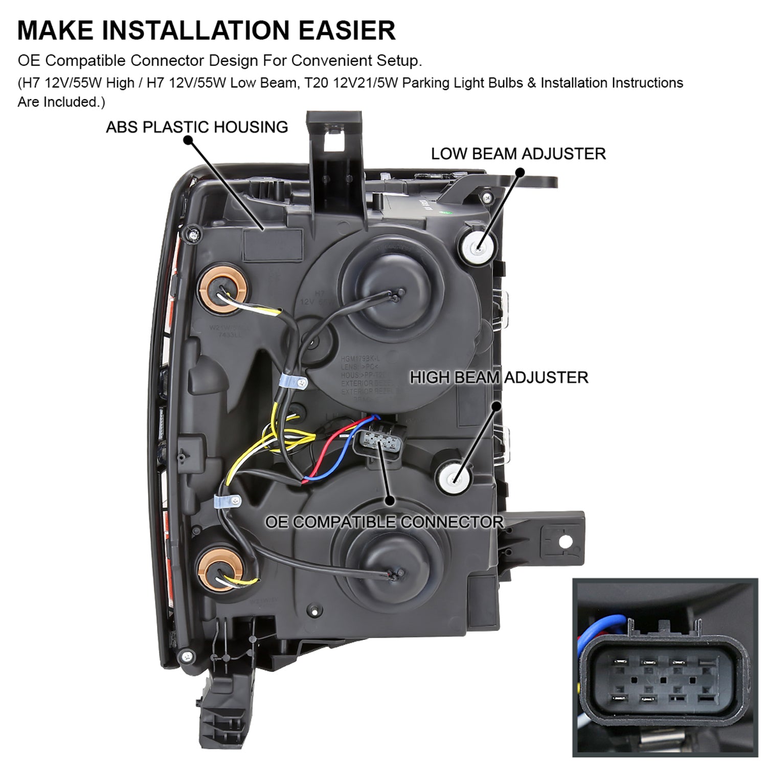 2014-2015 Chevy Silverado 1500 LED Bar Headlights White Housing/Black Trim