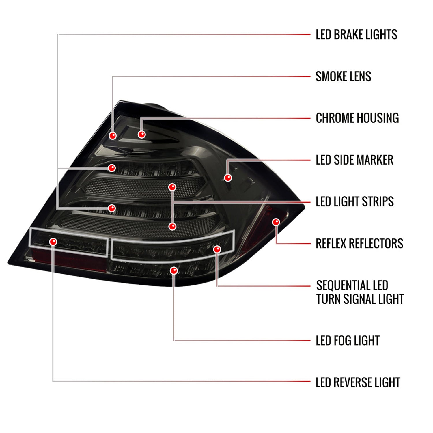 2001-2004 Mercedes Benz W203 C-Class Turn Signal LED Tail Lights Chrome/Smoke