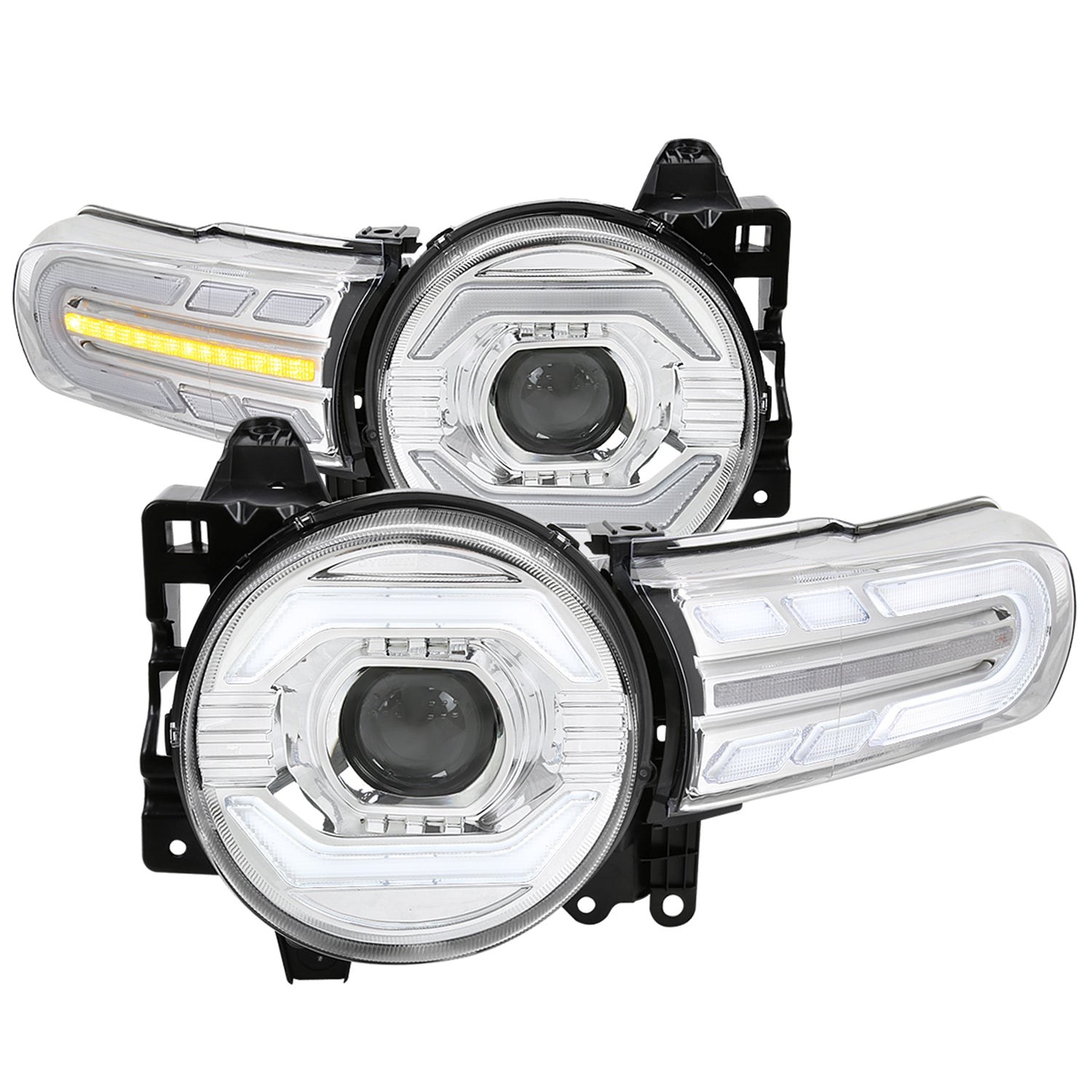 2007-2014 Toyota FJ Cruiser Signal Animated LED Projector Headlights Chrome