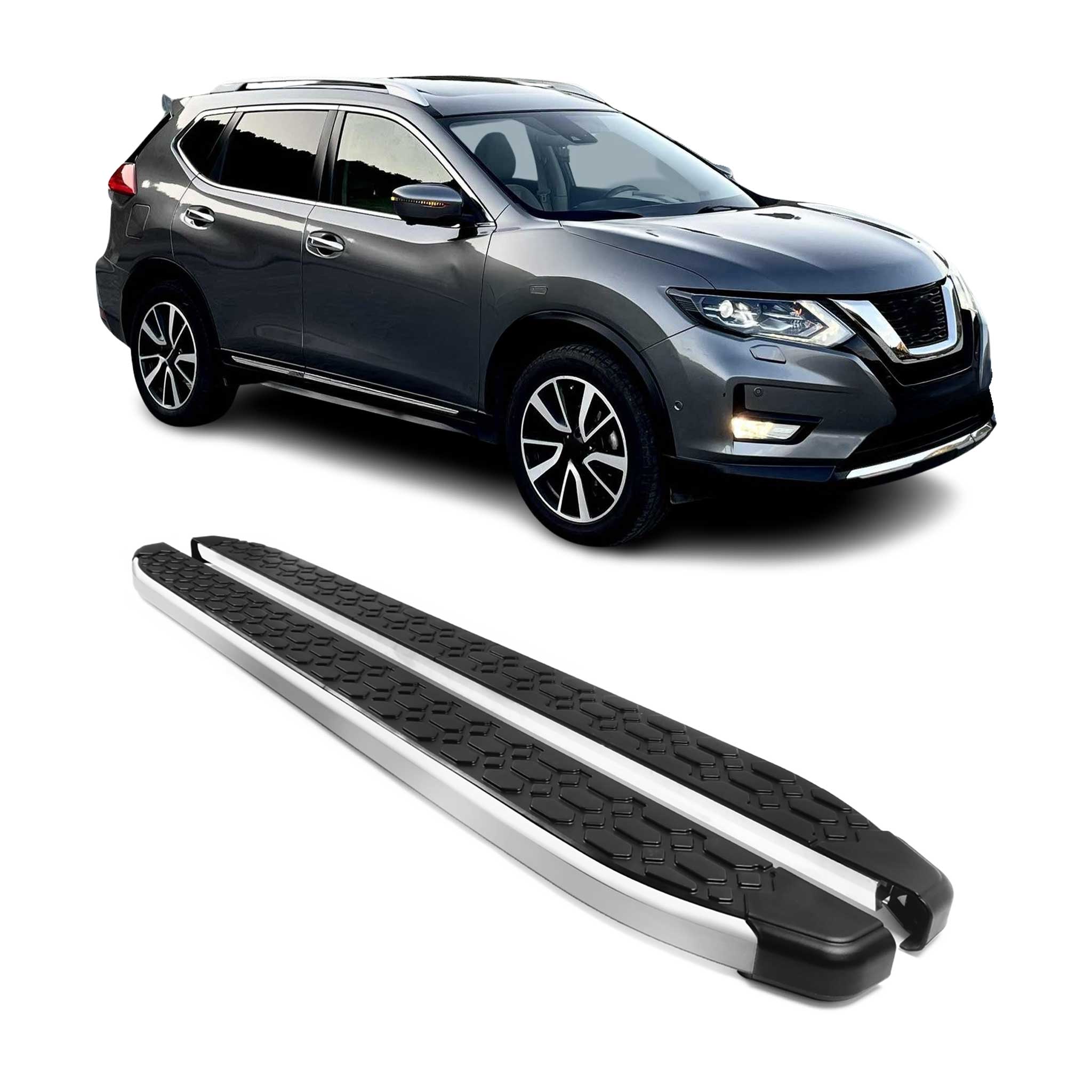 2014-2020 Nissan Rogue Running Boards Side Steps Silver & Black