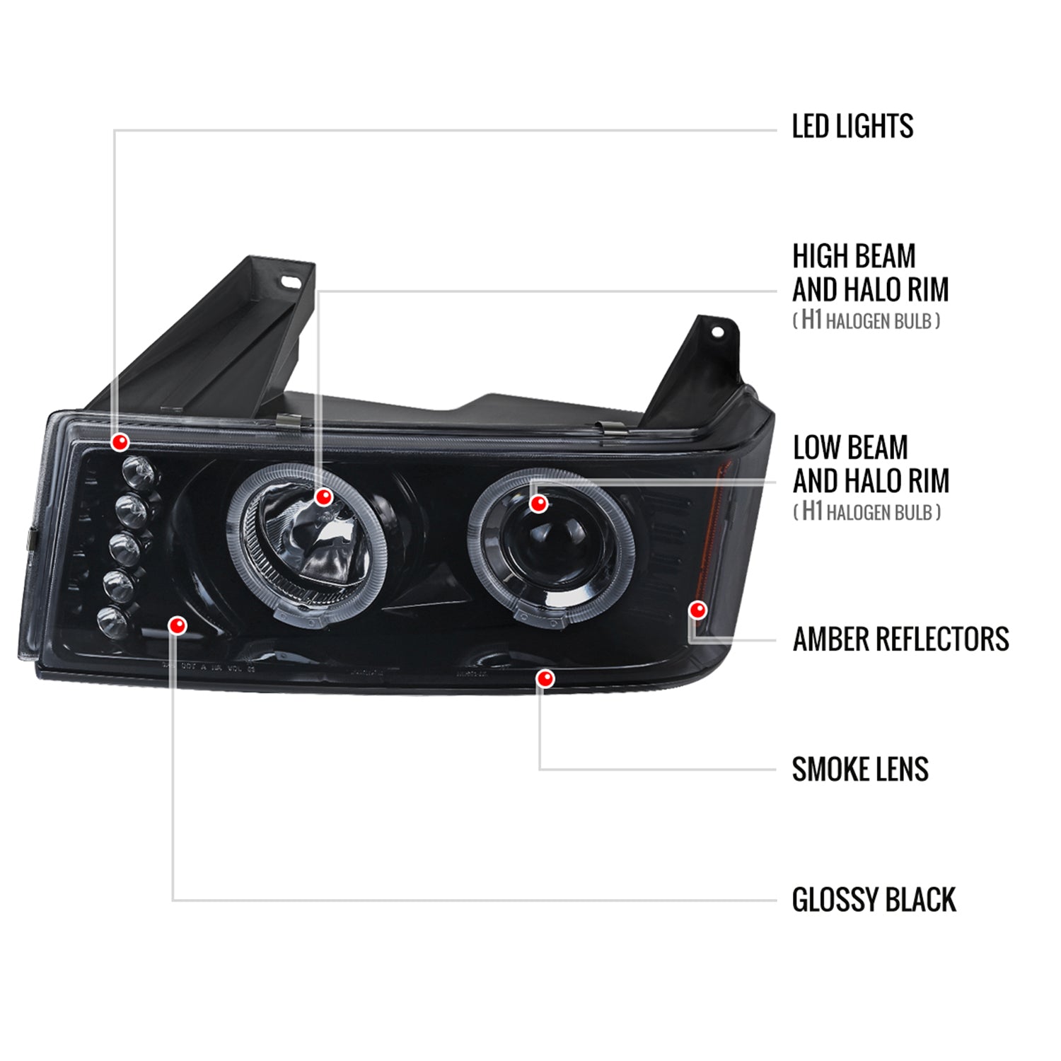 2004-2012 GMC CanyonChevy Colorado Dual Halo Projector Headlights Black/Smoke