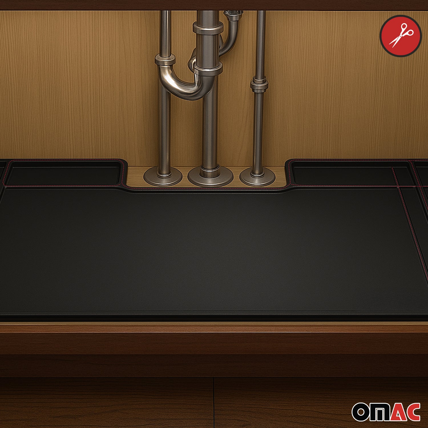 High Quality Black Under Sink Cabinet Protection Mat Waterproof Raised Edge