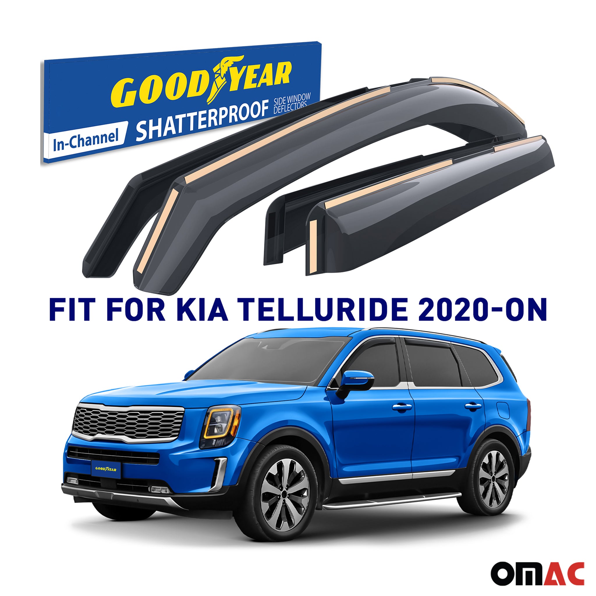 Goodyear Wind Deflectors for Kia Telluride 2020-2025 In-channel Premium Smoke 4x