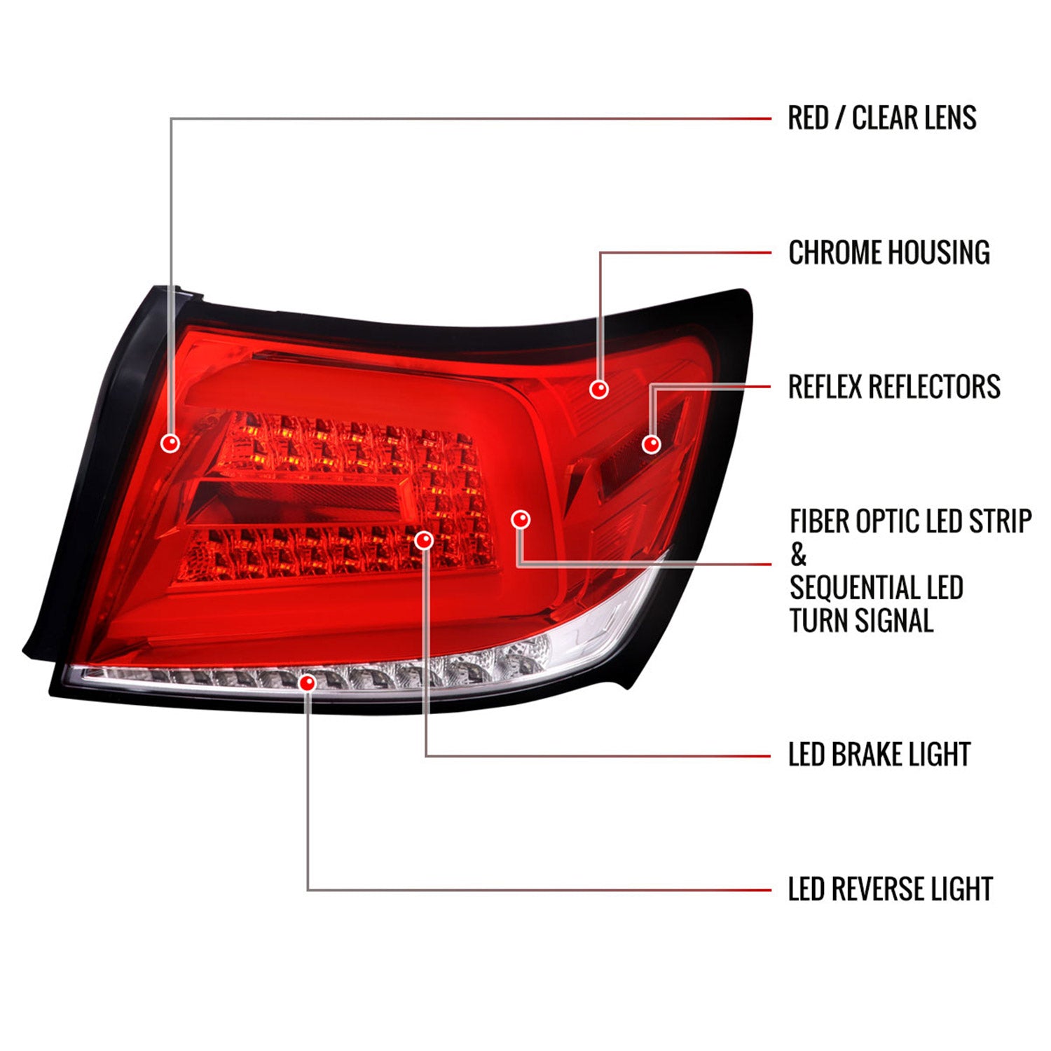 2008-2014 Subaru Impreza WRX/STI LED Bar Turn Signal Tail Lights Chrome/Red