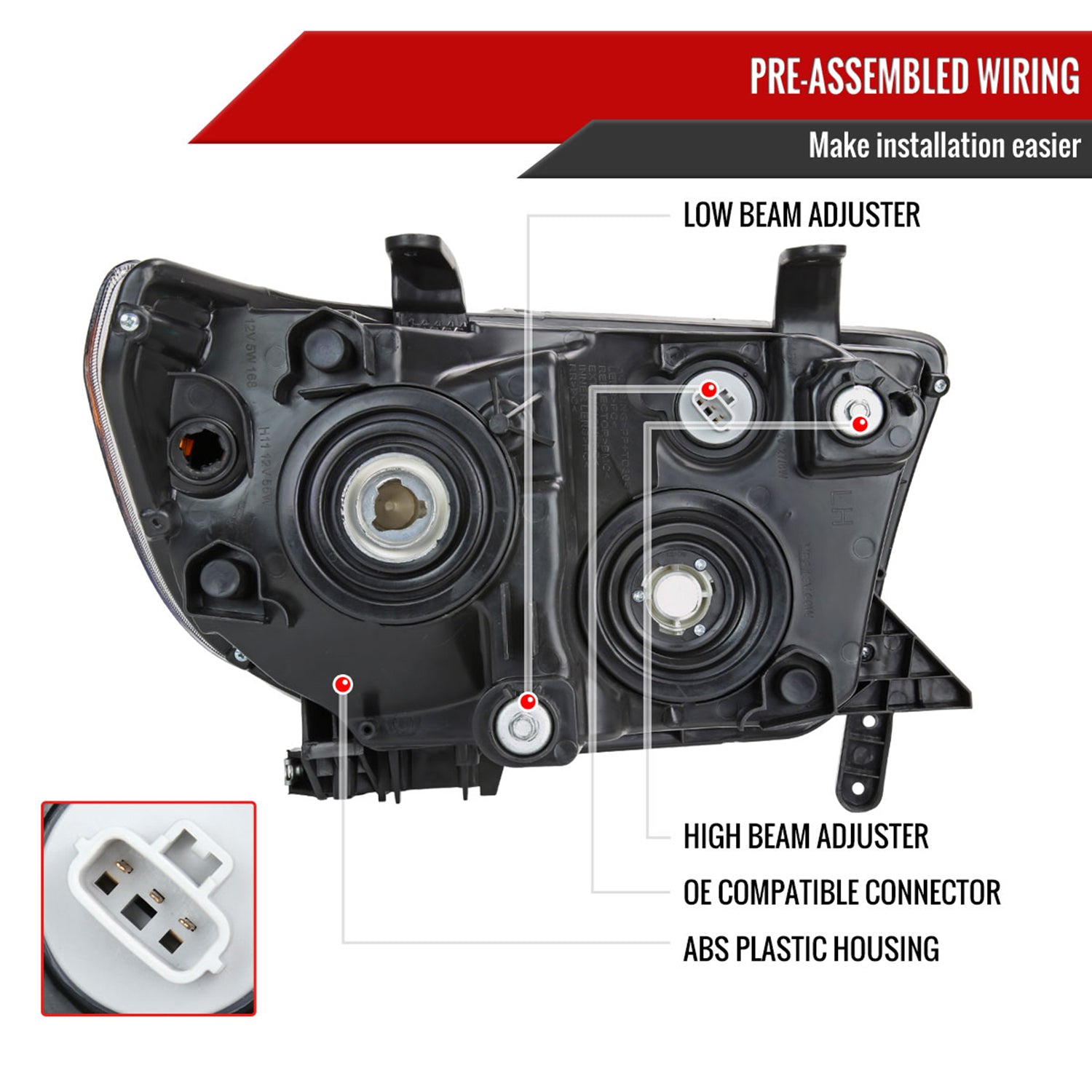 2007-2013 Toyota Tundra/2008-2017 Sequoia LED Tube Factory Headlights Chrome