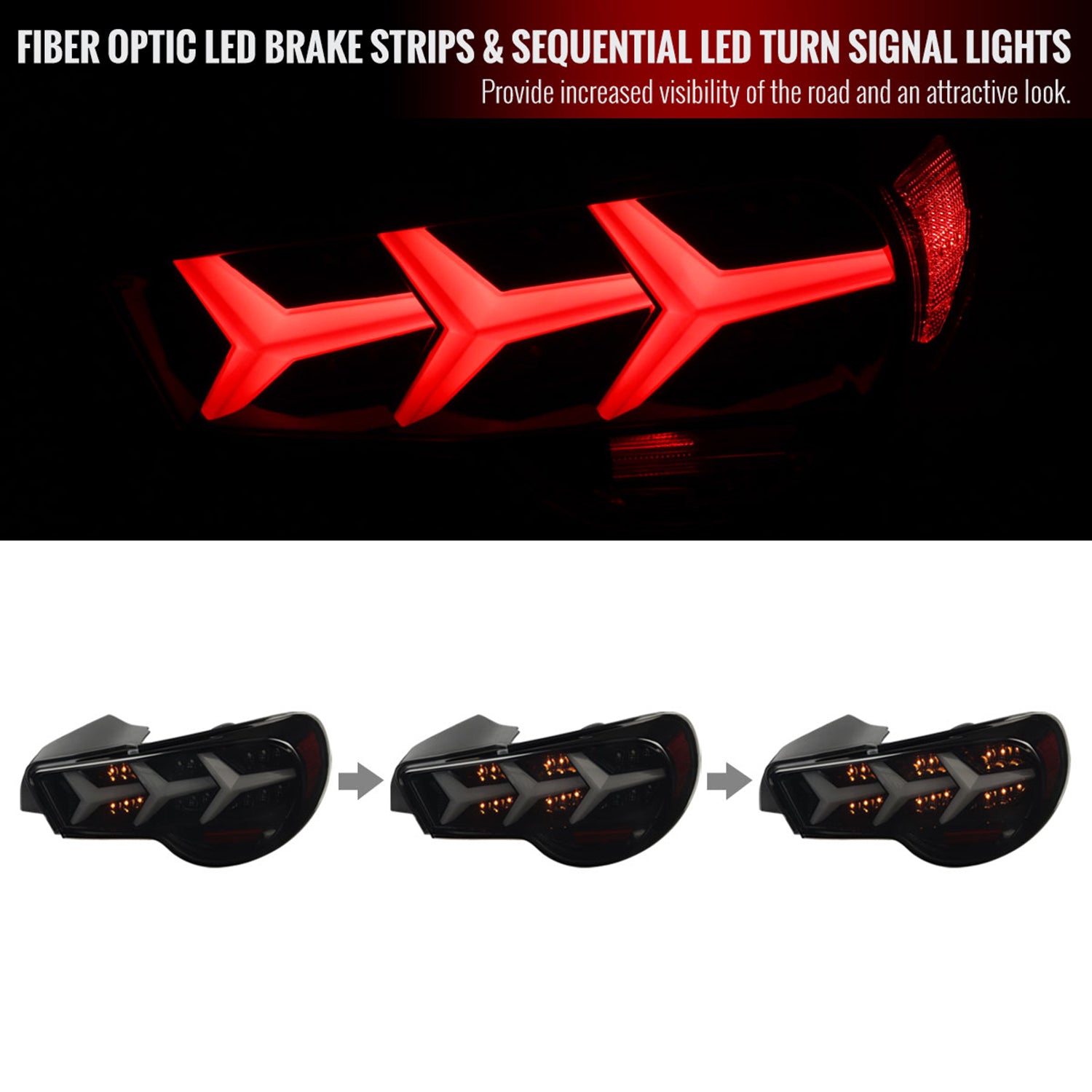 2013-2016 Scion FRS/ Subaru BRZ Lambo LED Tail Lights Glossy Black/Smoke Lens