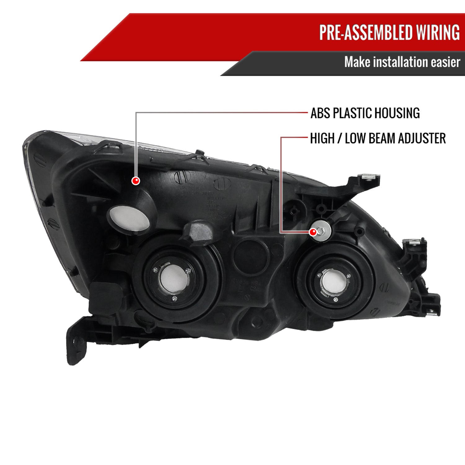 2003-2007 Honda Accord Factory Headlights w/Amber Reflector Matt Black/Clear