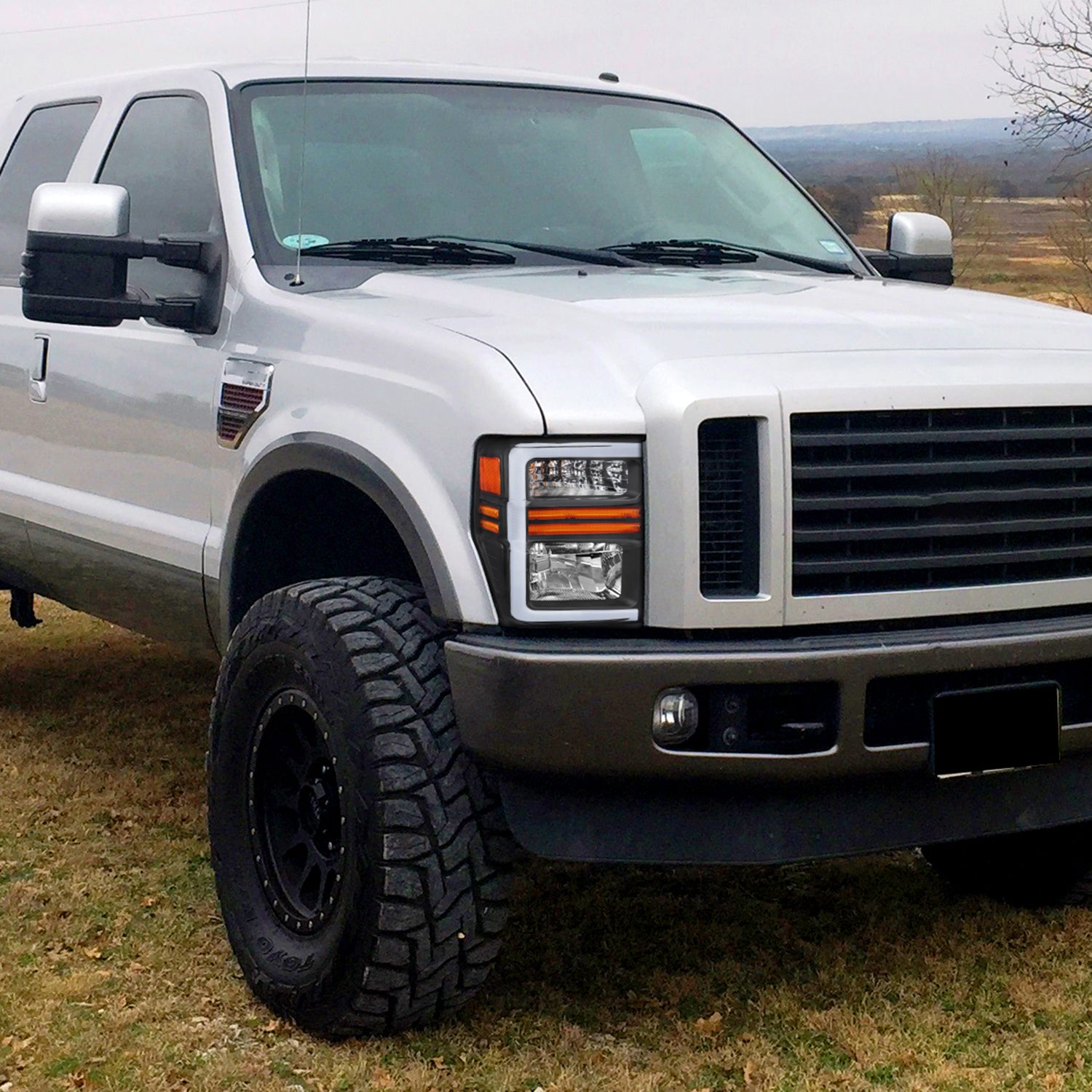 2008-2010 Ford F-250/350/450/550 SuperDuty Factory LED Signal Headlights Black