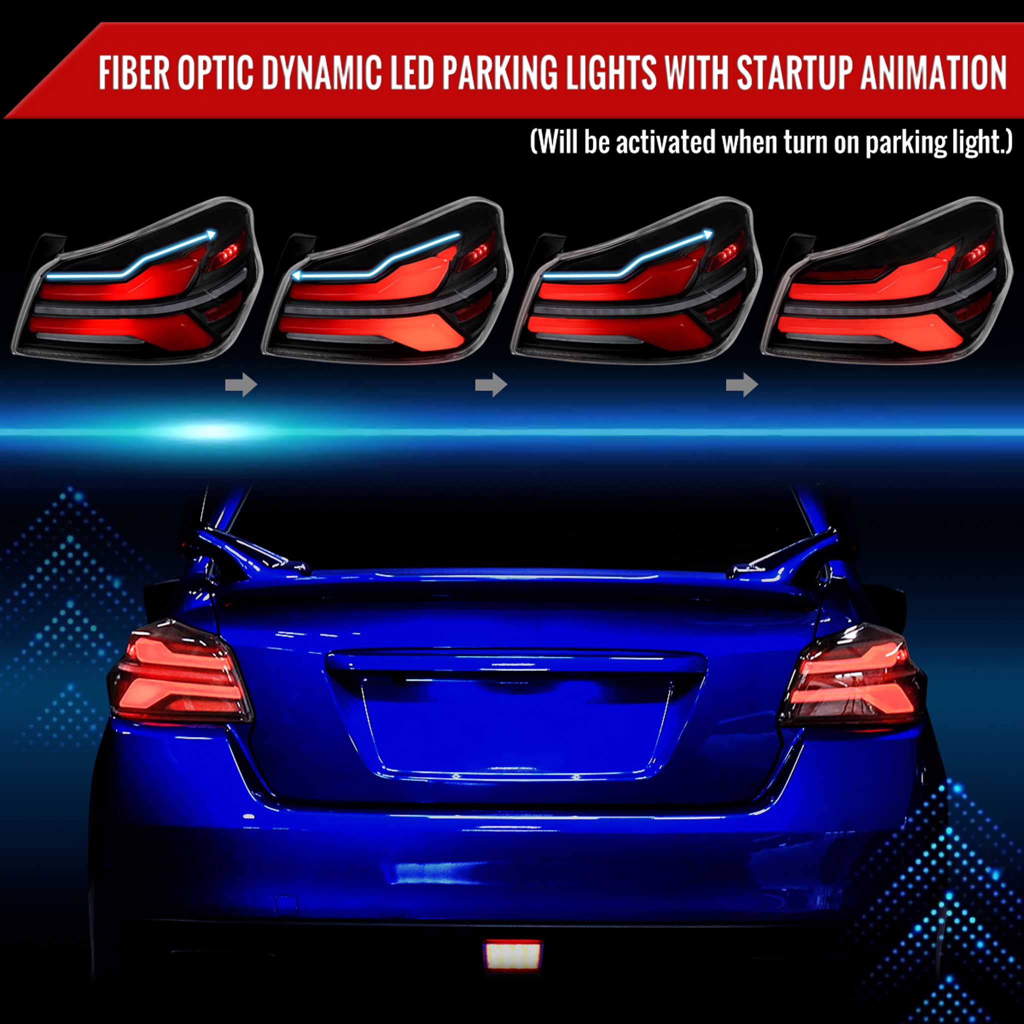 For Subaru WRX STi 015-2021 LED Tail Light Sequential Red Signal Matte Black Clear Brake Reverse Strip