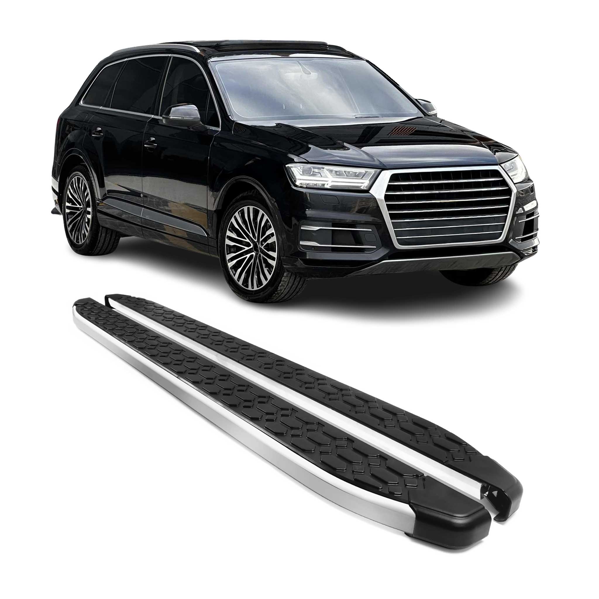 2017-2025 Audi Q7 Running Boards Side Steps Silver & Black