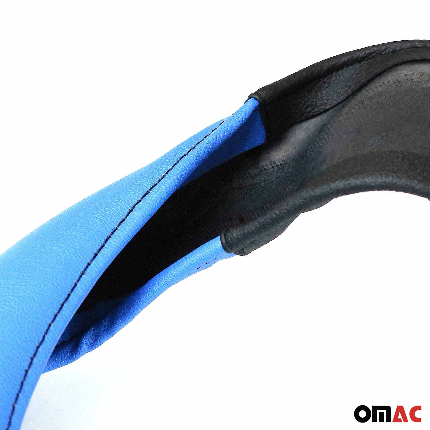 14.5-15.5’’ Steering Wheel Cover Blue Black Leather Anti-slip Breathable