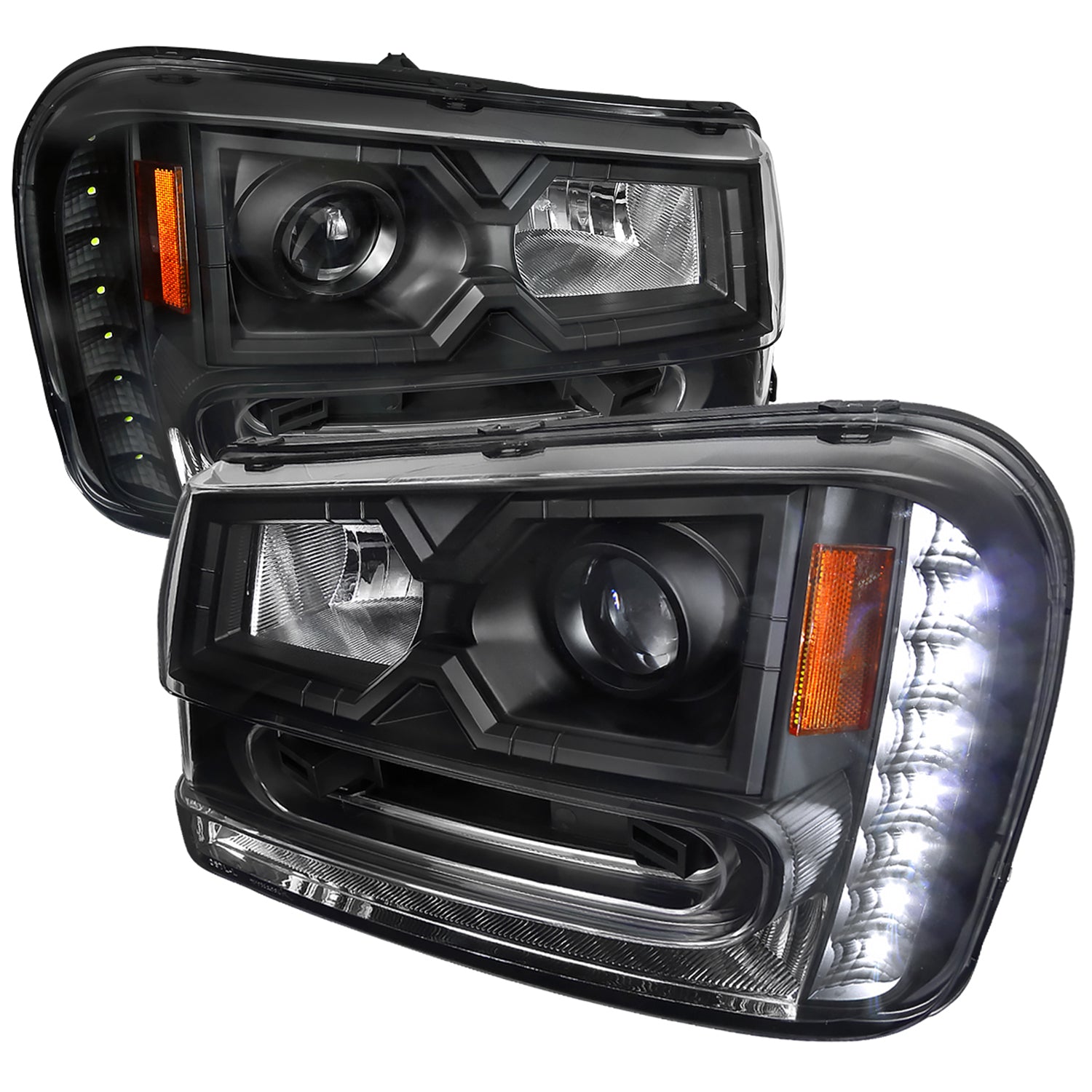 2002-2009 Chevy Trailblazer Projector Headlights LED Light Strip Matt Black