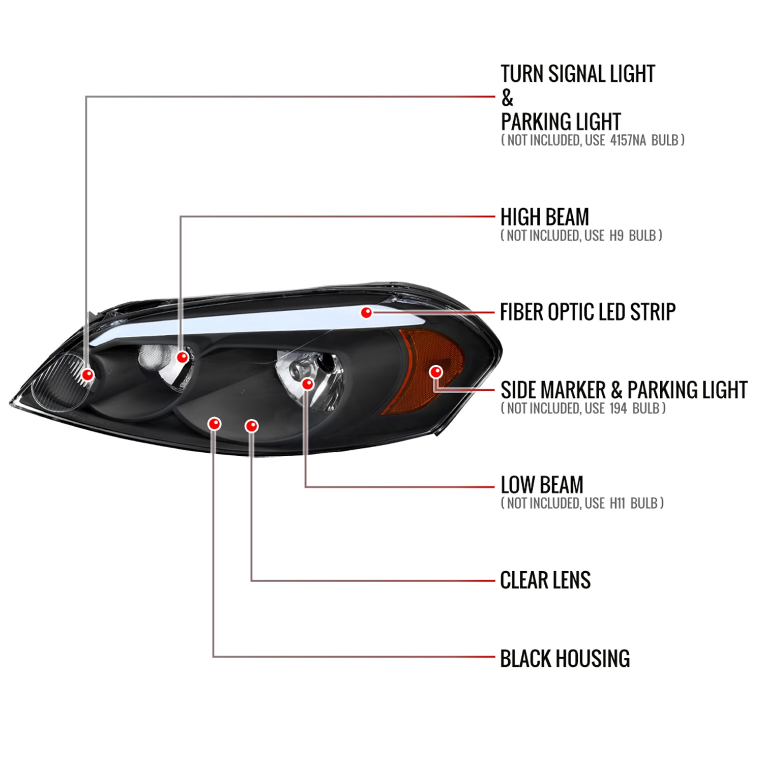 2006-2013 Chevy Impala/Monte Carlo/Impala Limited Factory Headlights LED Black