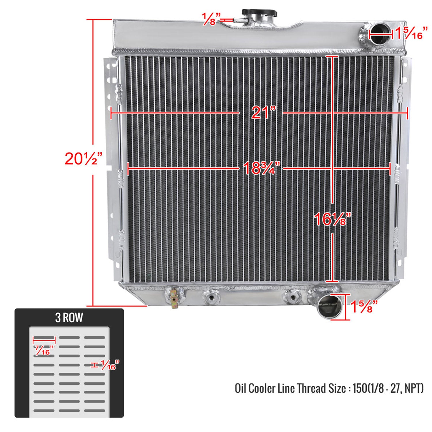1963-1970 Ford Mustang Fairlane Mercury Cougar V8 3Row Performance Radiator