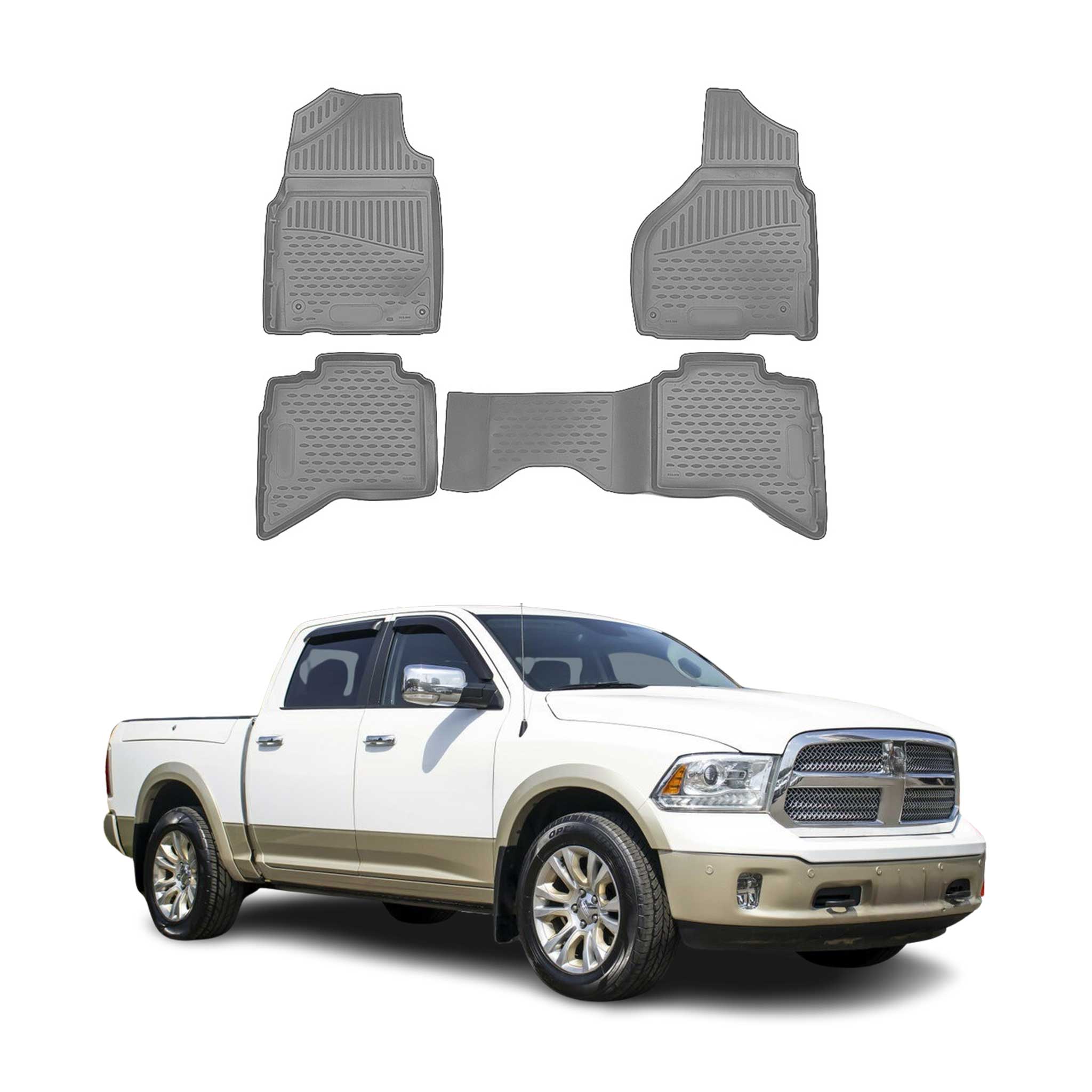 2012-2018 Dodge Ram Quad Cab Floor Mats Liners Full Set All Weather Gray