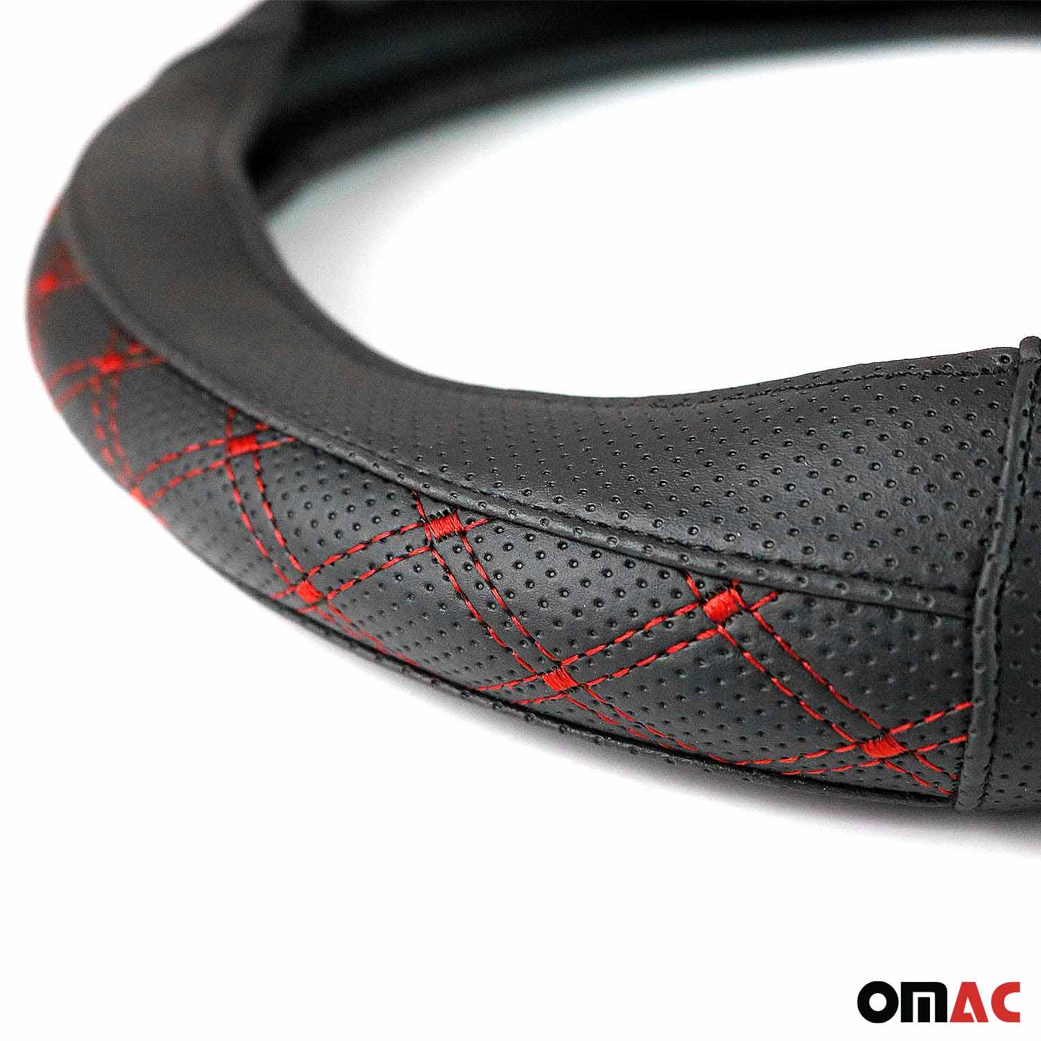 14.5-15.5’’ Steering Wheel Cover Red Stitches Leather Anti-slip Breathable