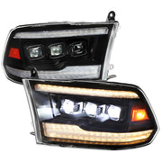 For Dodge RAM 1500 2009-18 / RAM Classic 2019 / 2500 3500 2010-18 Switchback Full Amber LED Projector Headlights Matte Black Housing Clear Lens