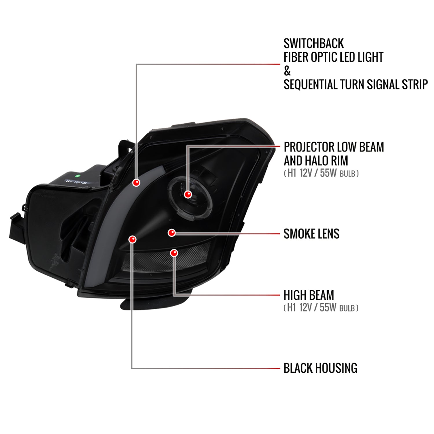 2003-2007 Cadillac CTS Halo LED Turn Signal Projector Headlights Smoke
