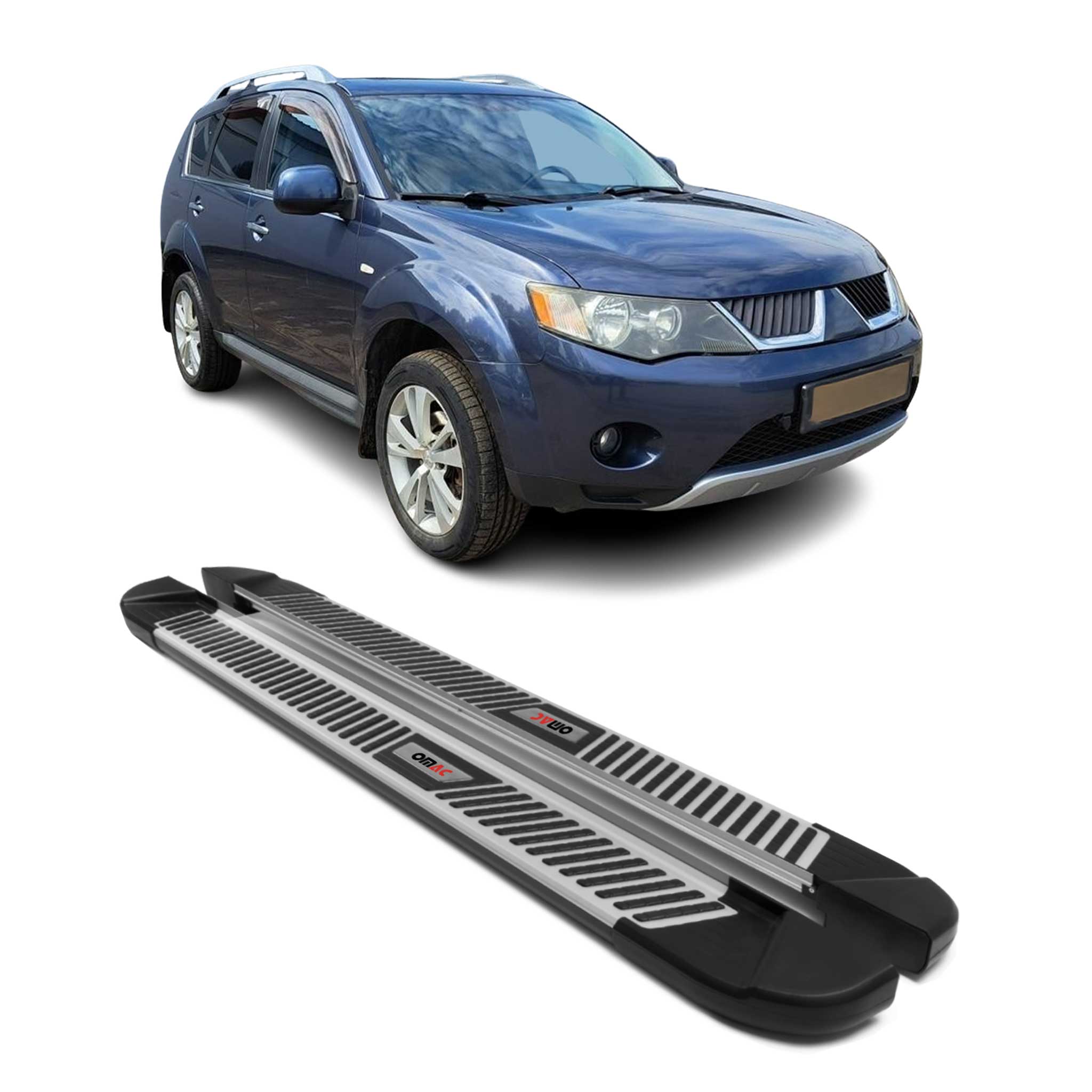 2007-2013 Mitsubishi Outlander Running Boards Side Steps Silver & Black