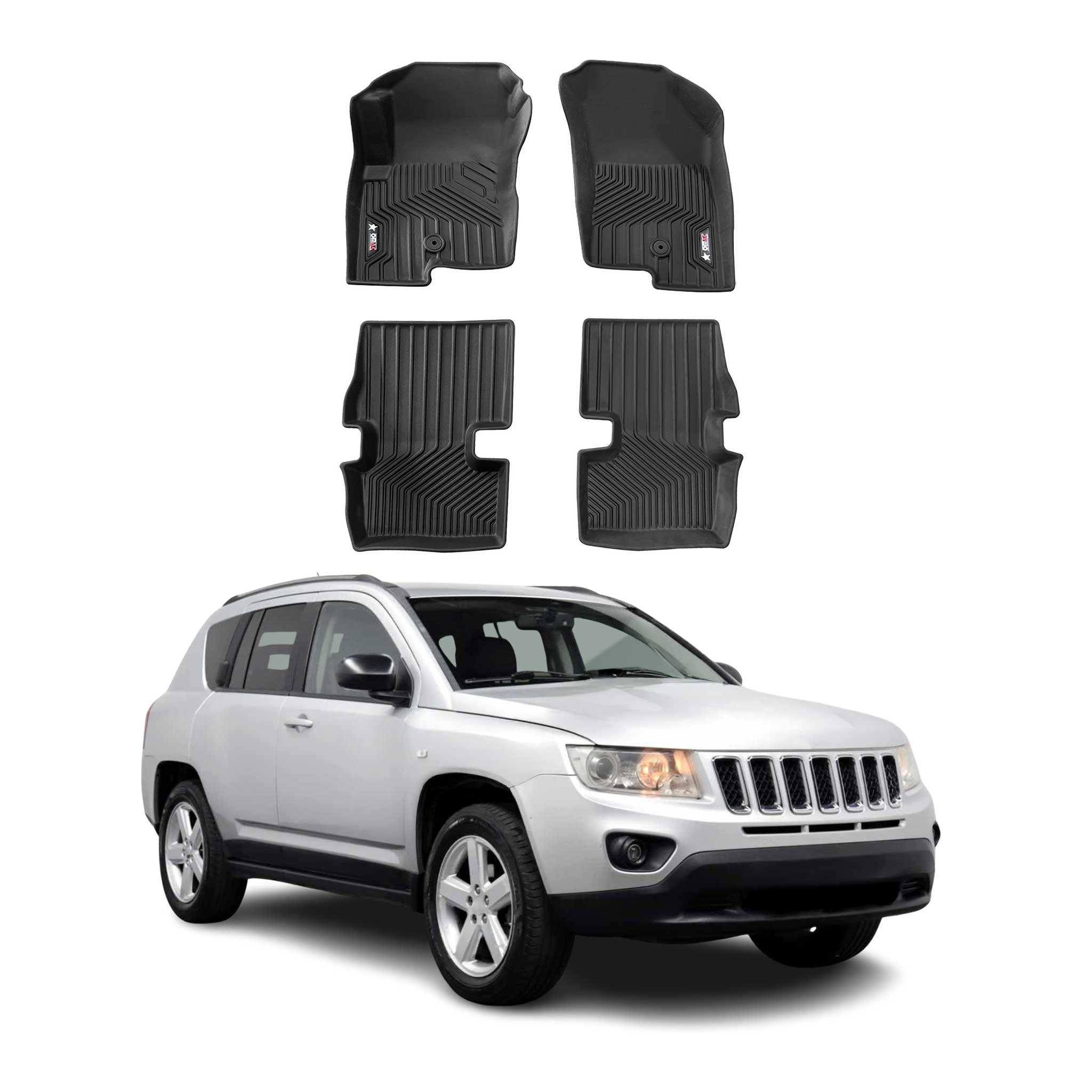 2007-2017 Jeep Compass Premium Floor Mats Liners First and Second Row Set Black