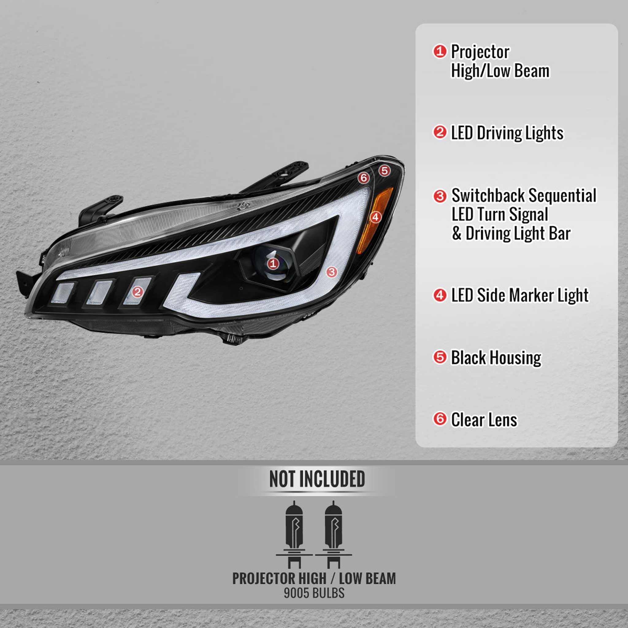 For Subaru Impreza WRX STI 2015-2021 Projector Headlights Sequential LED Switchback DRL Black Housing Clear Lens